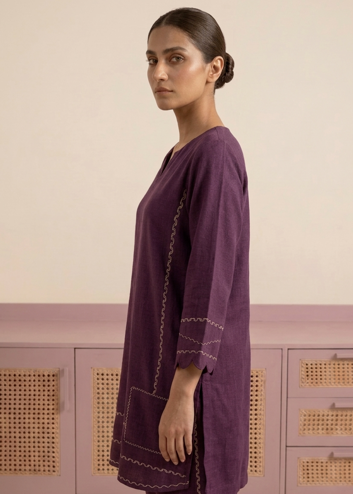 viscose linen Kurta Set in Purple