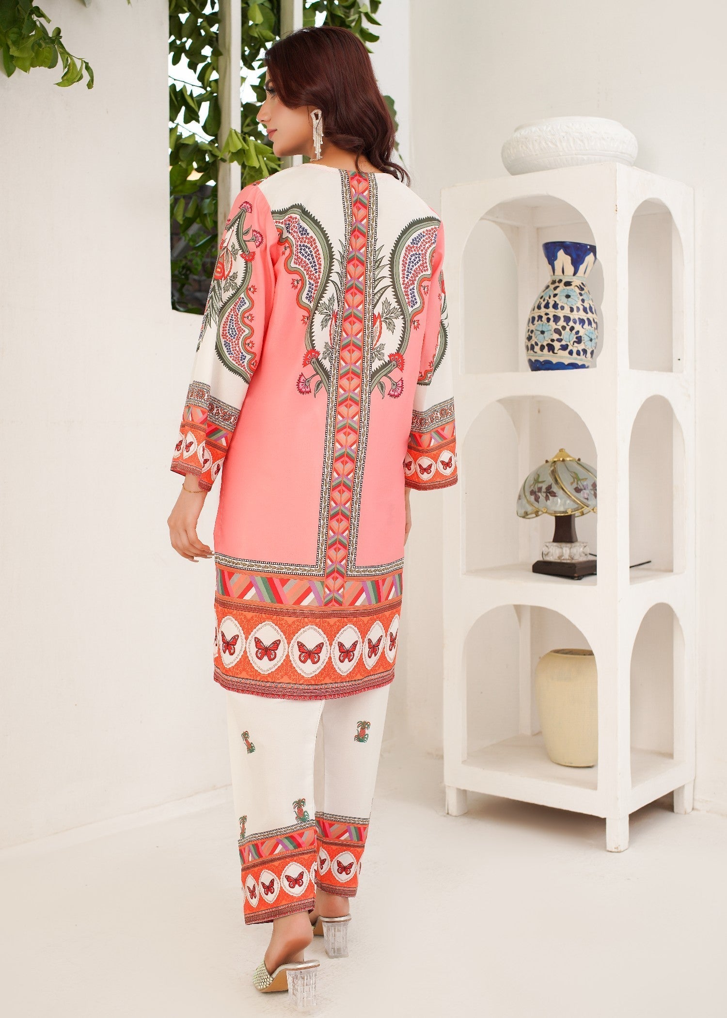 polyester crepe Kurta Set in Bubblegum pink