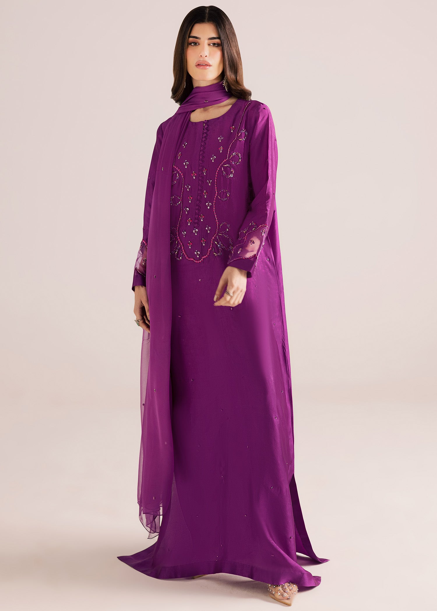 tussar silk Kaftan in Purple