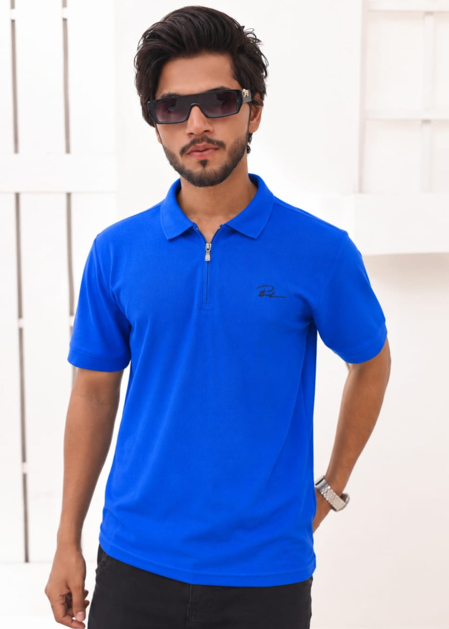 cotton Polo Shirt in Royal blue