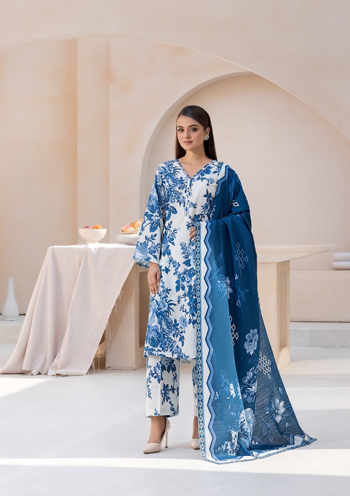 khaddar Kurta Set in Sky blue