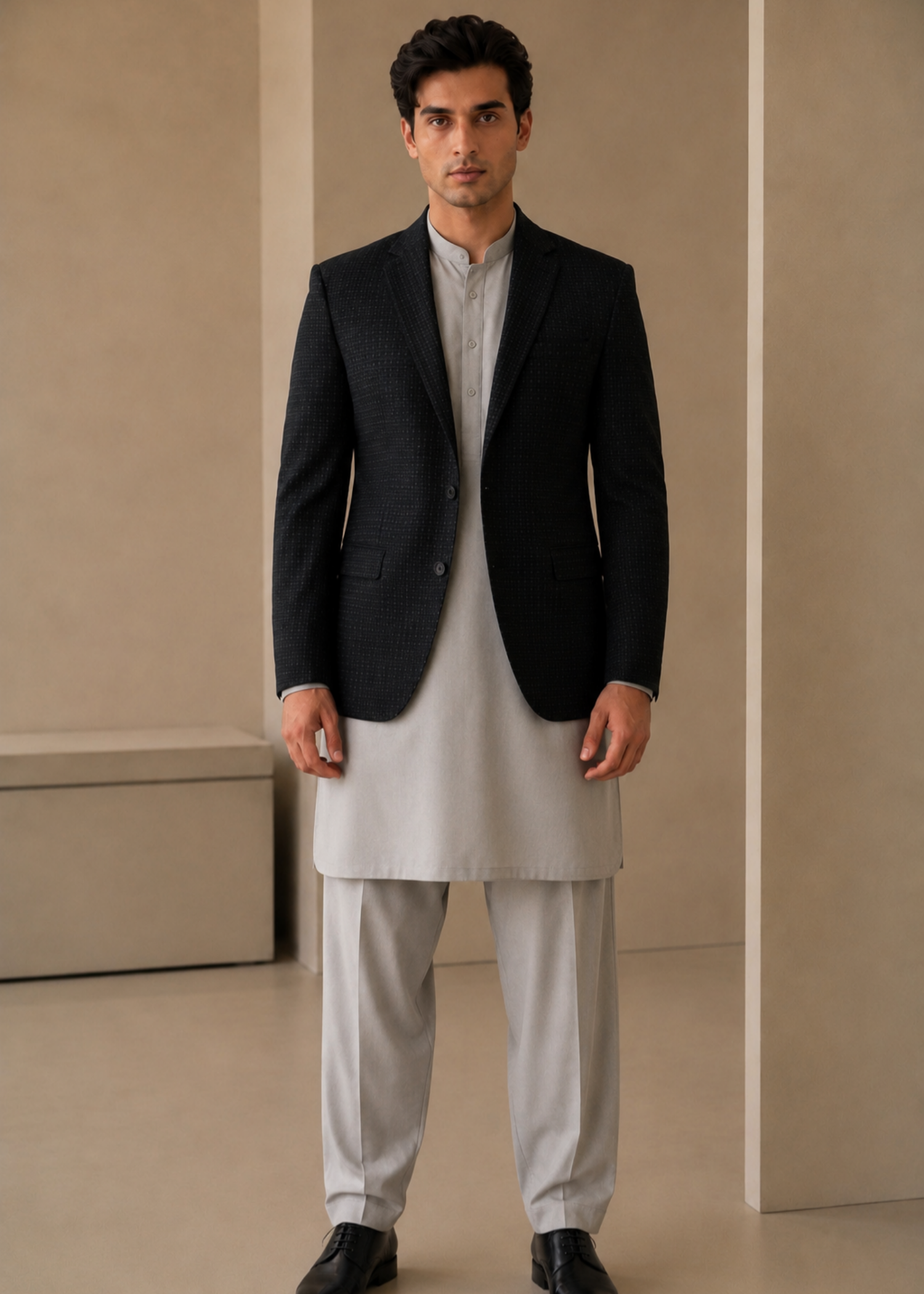 wool Blazer in Black, grey