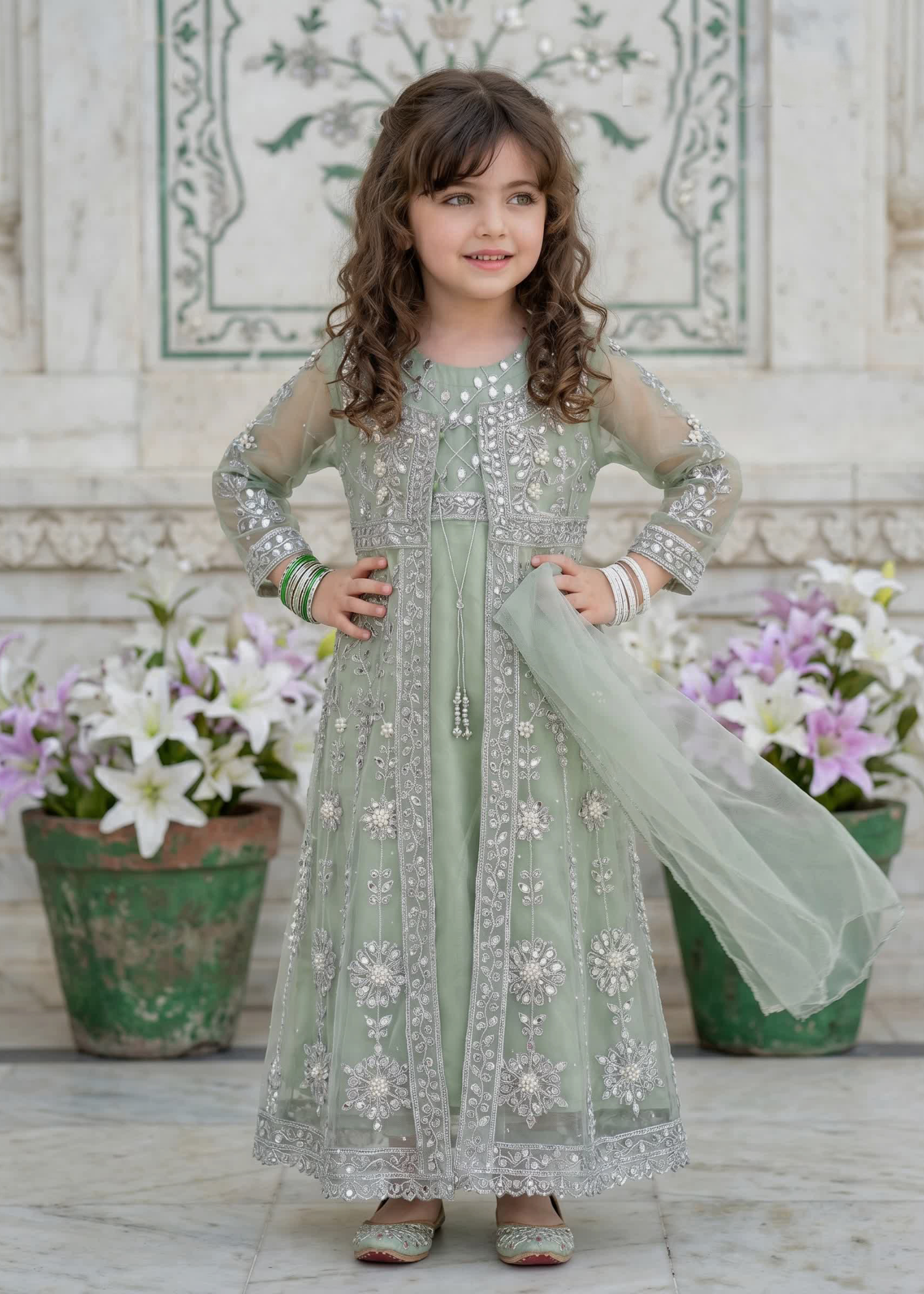 net Gown in Pistachio green