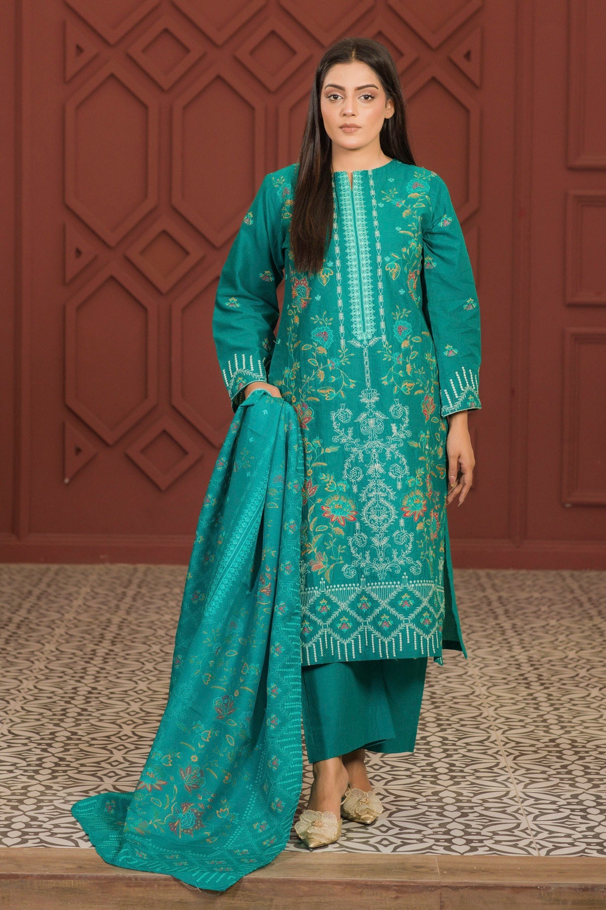 lawn voile Kurta Set in Sea green