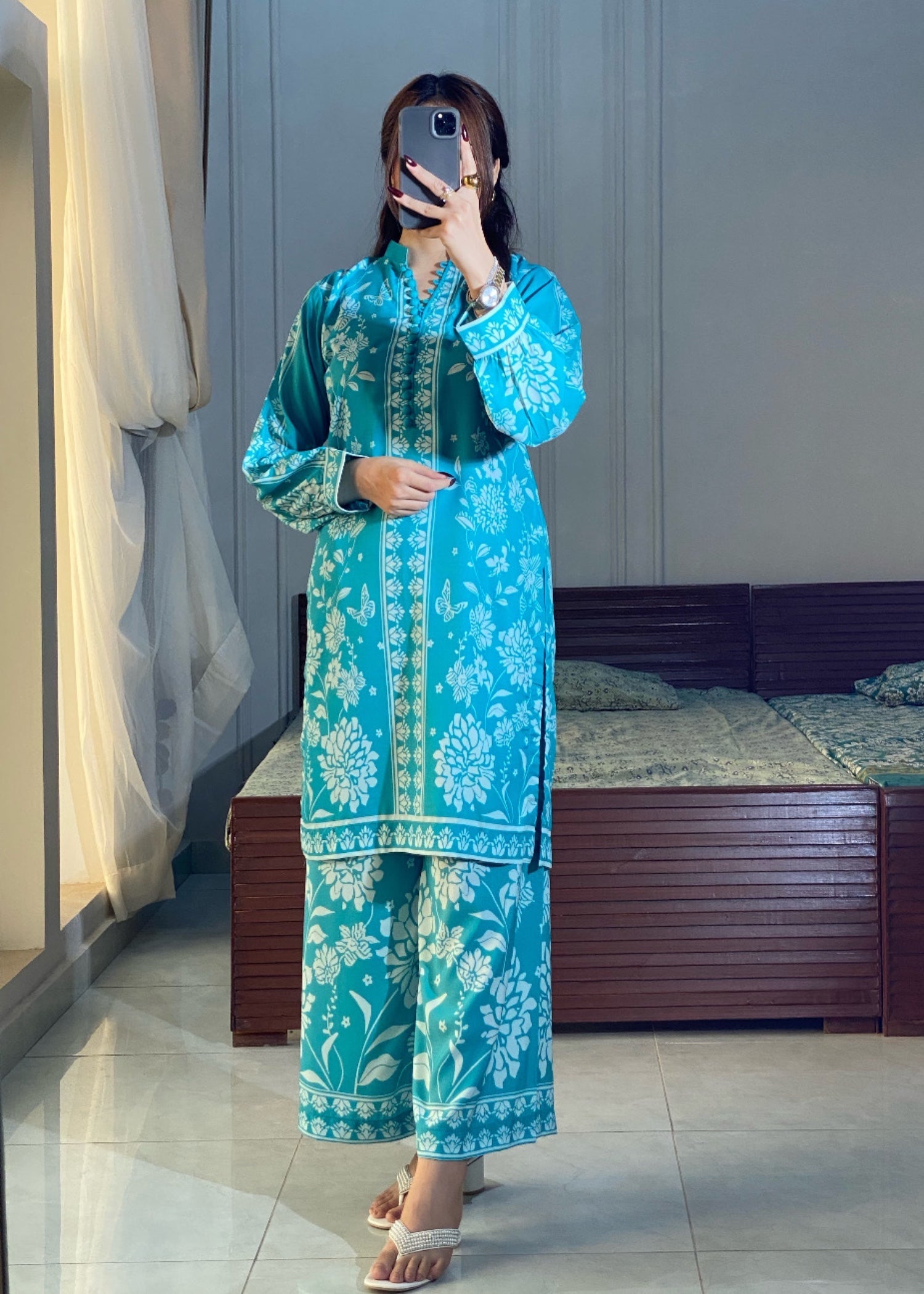 poly lawn Co ord Sets in Turquoise