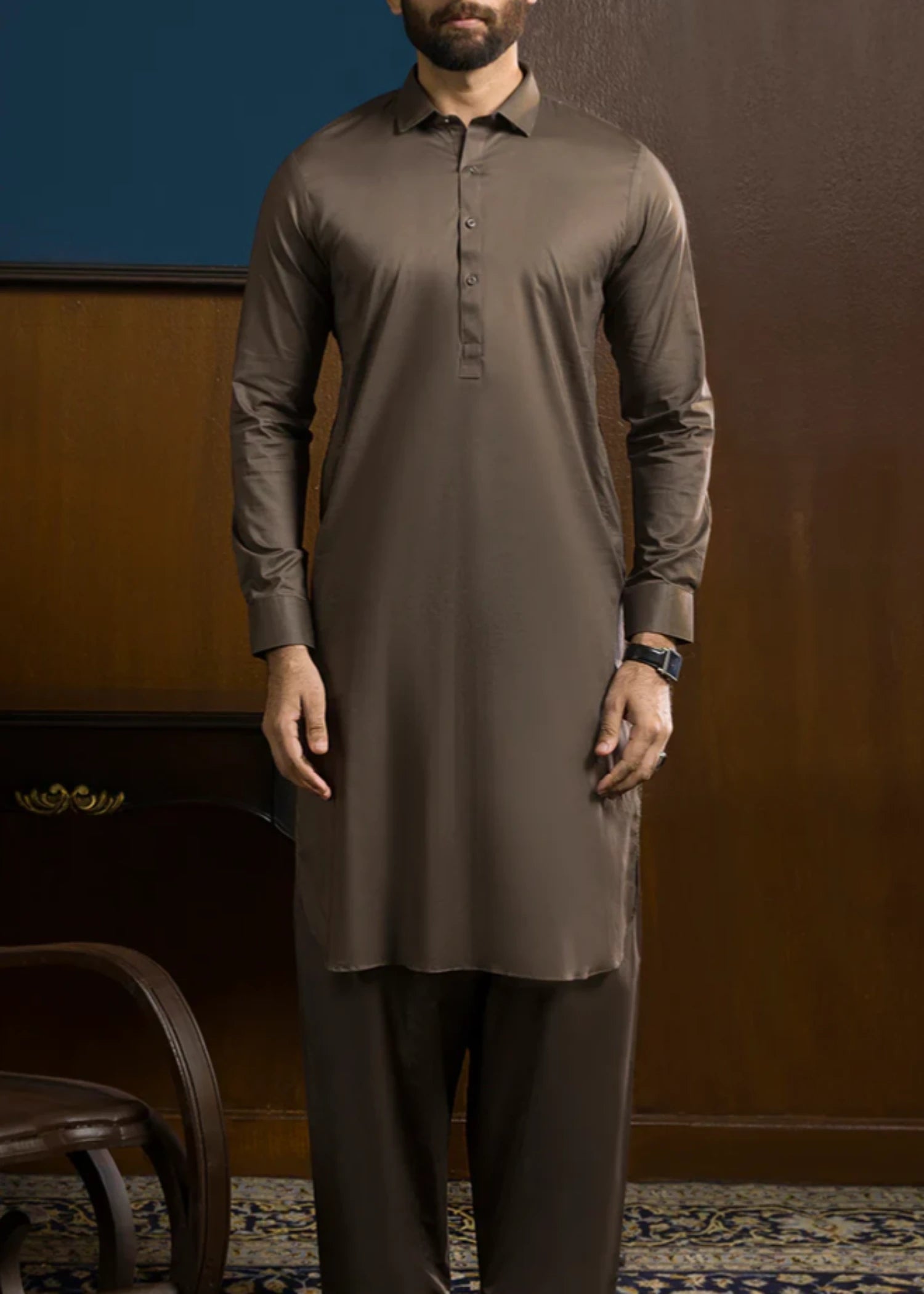 cotton Shalwar Kameez in Brown