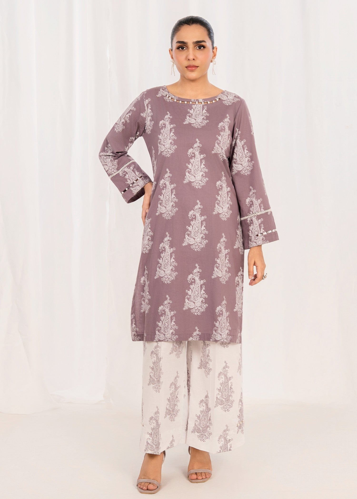 lawn cotton Kurta Set in Mauve