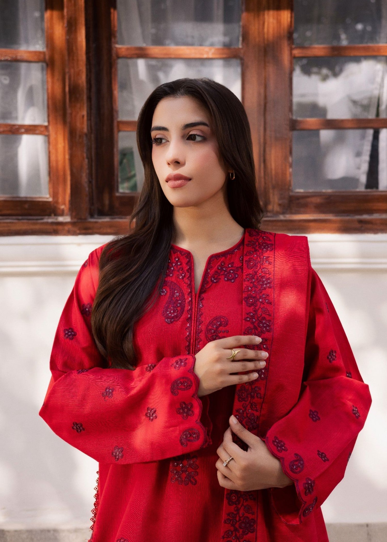 karandi Kurta Set in Red