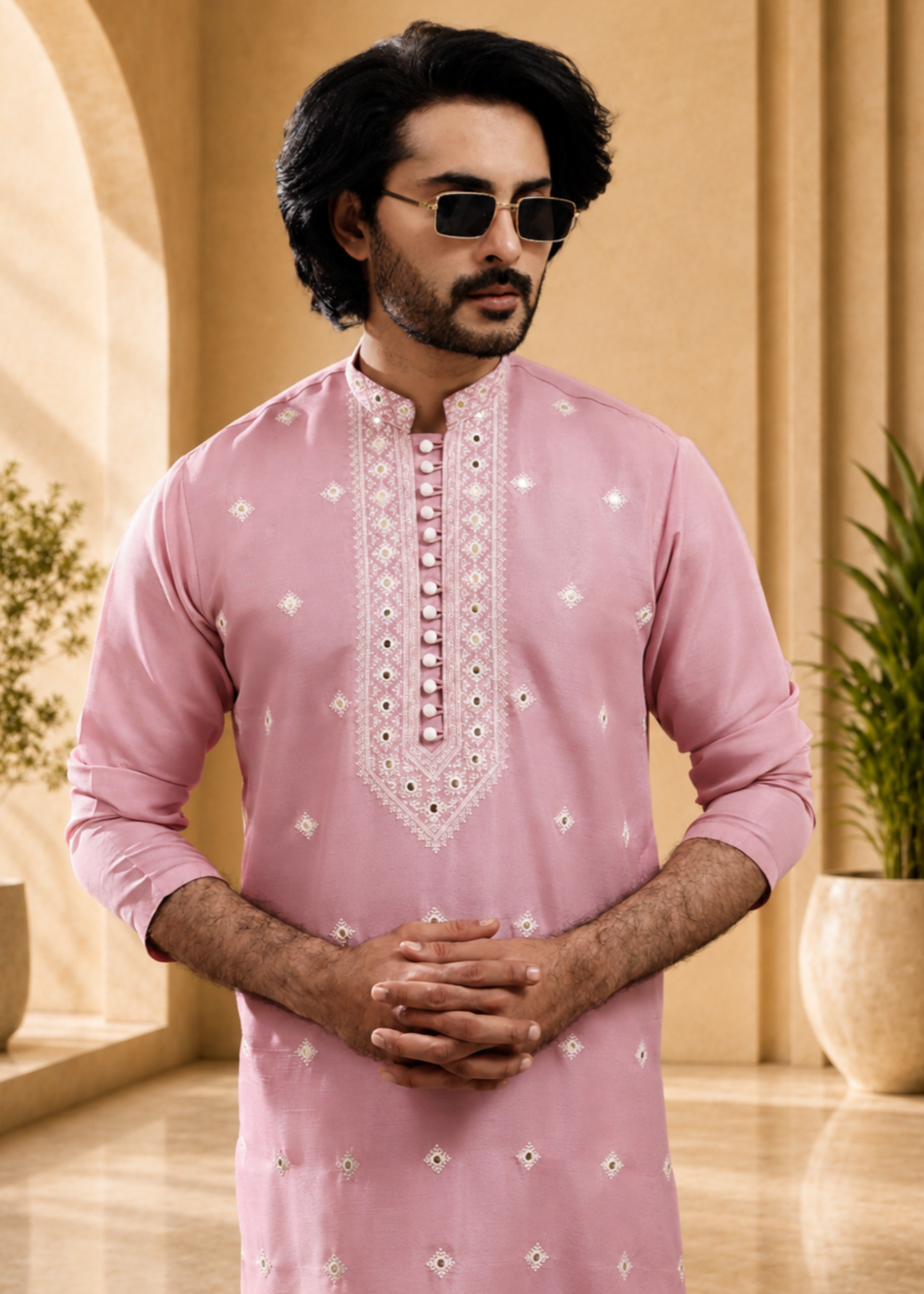 cotton silk Kurta Set in Rose pink
