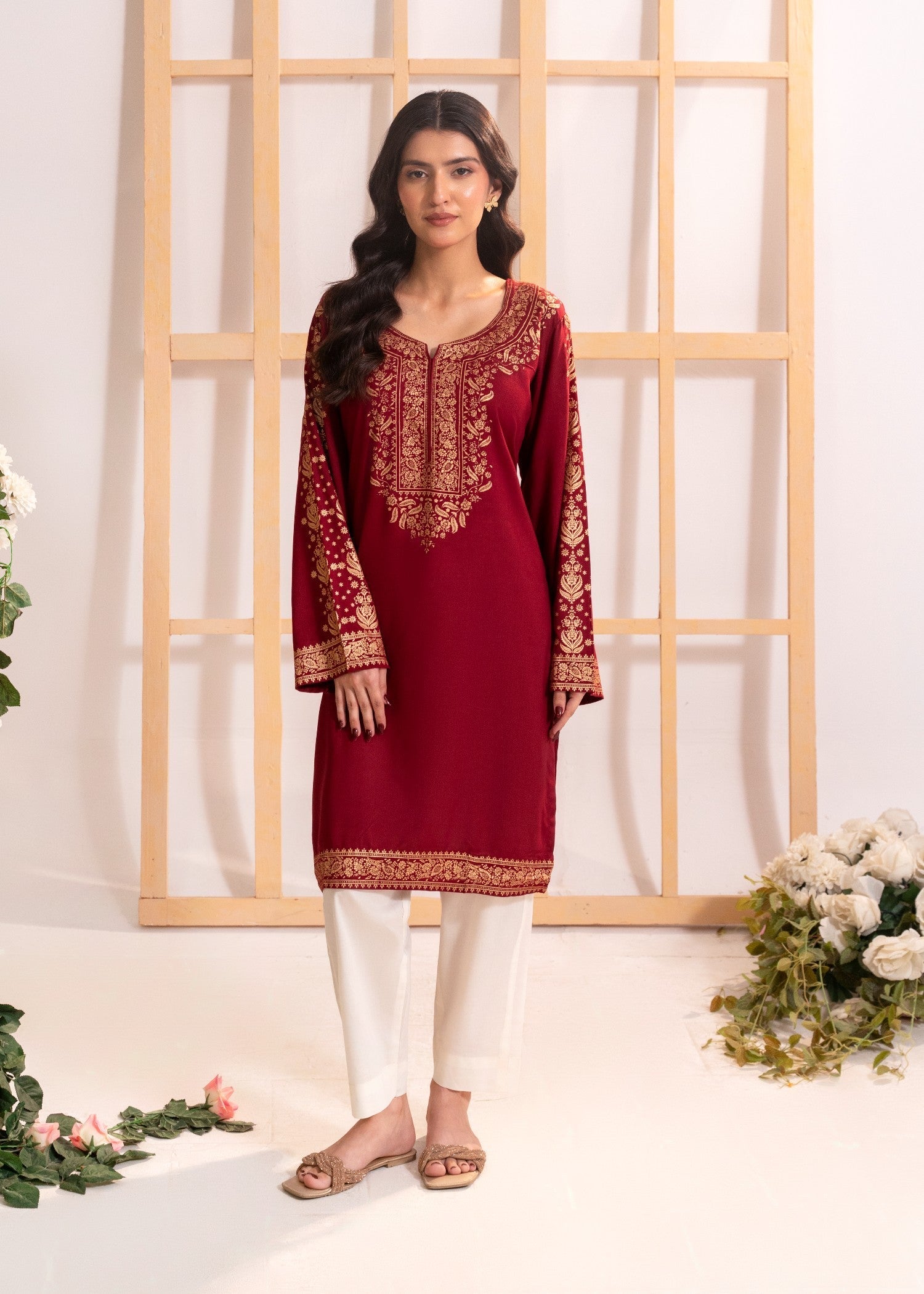 linen Kurti in Maroon