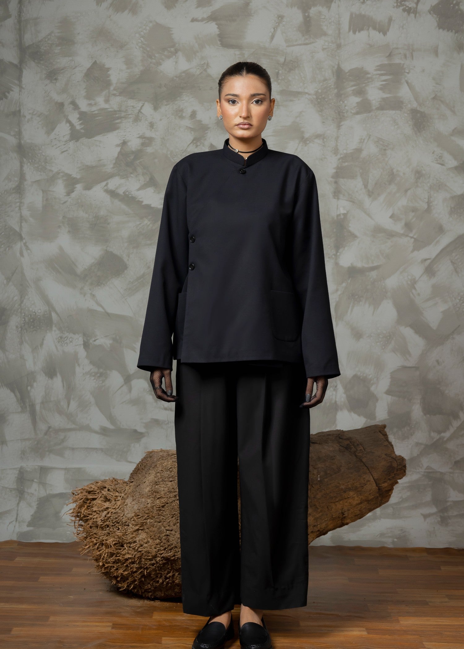 twill cotton Top in Black