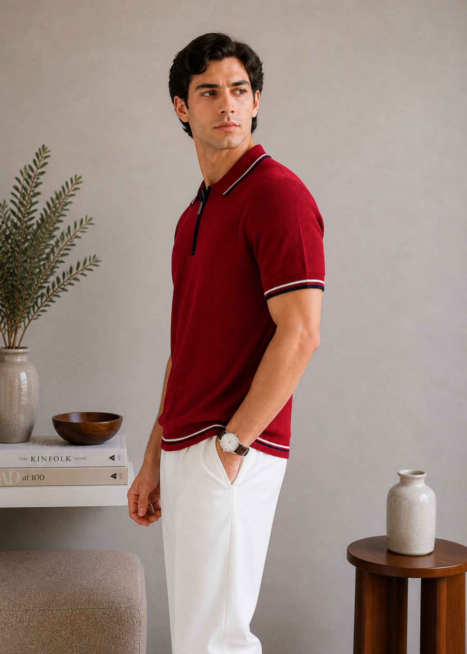 cotton Polo Shirt in Crimson