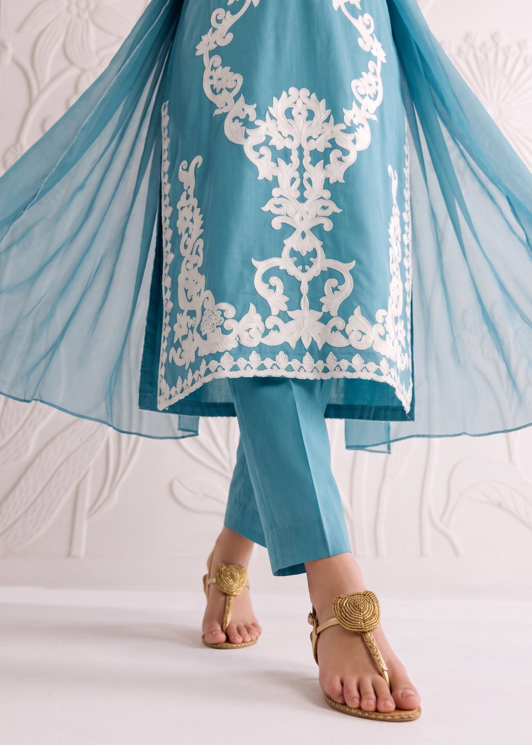 linen Kurta Set in Baby blue