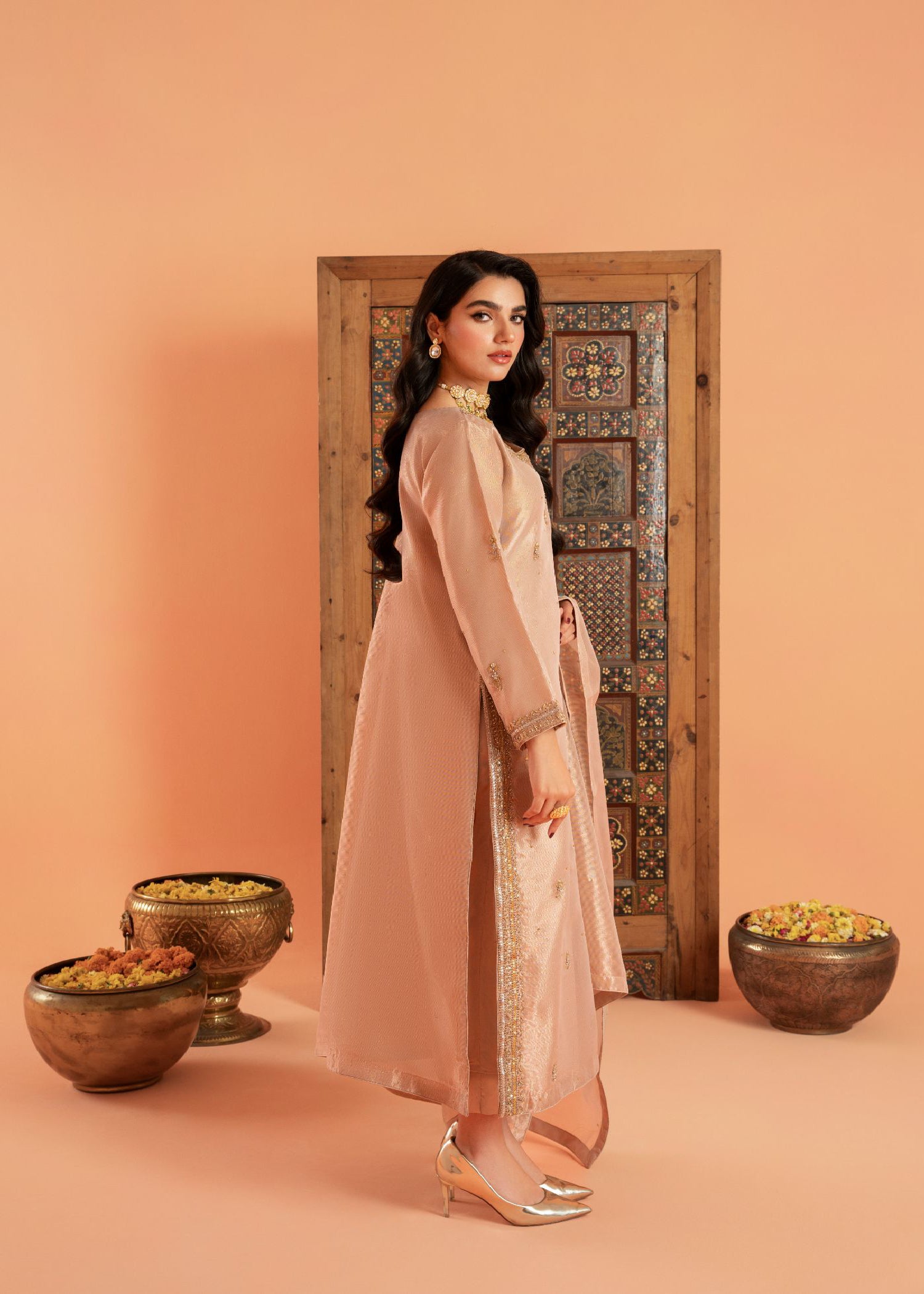 tissue Kurta Set in Pastel pink