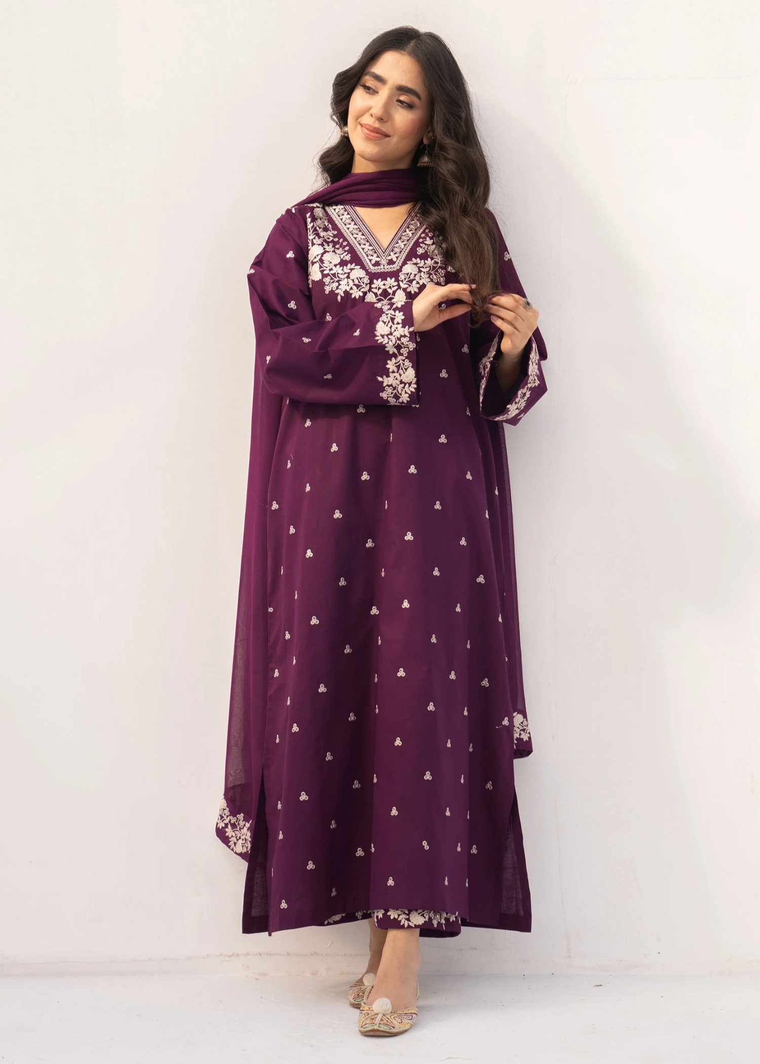 linen Kurta Set in Plum