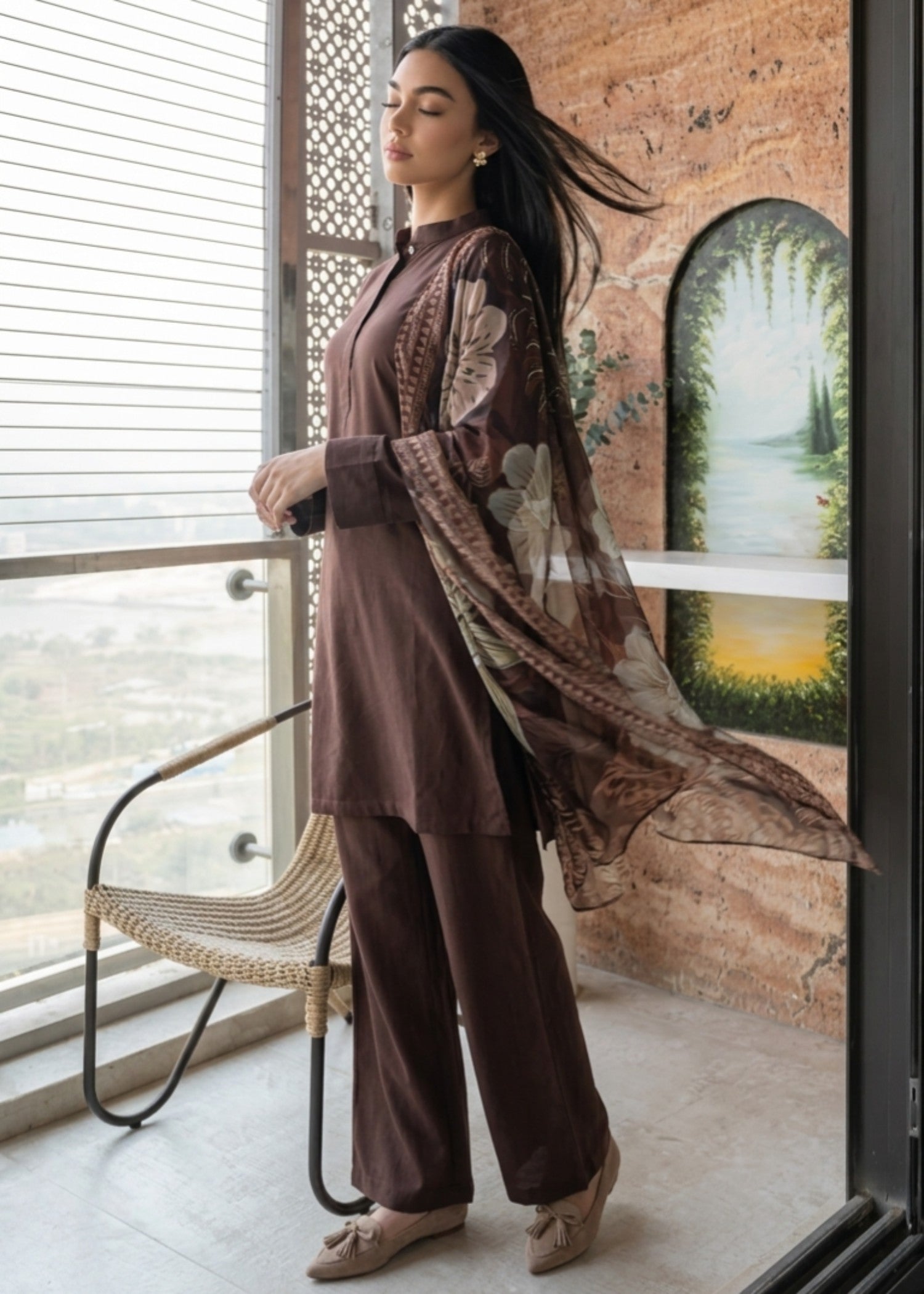 dhanak Kurta Set in Walnut brown