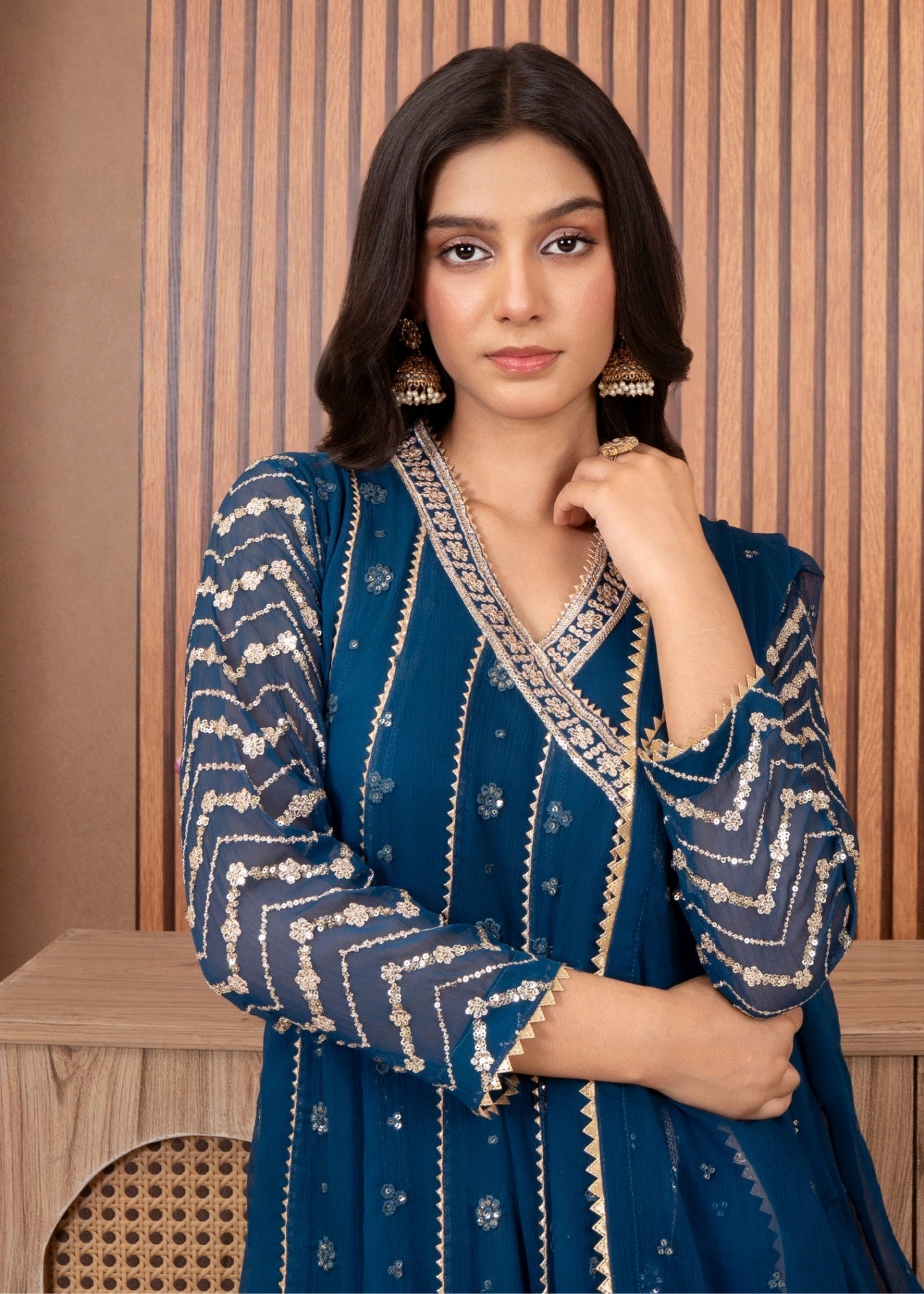 chiffon Angrakha in Blue