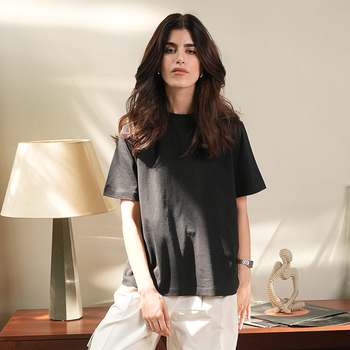 seersucker T Shirt in Charcoal black