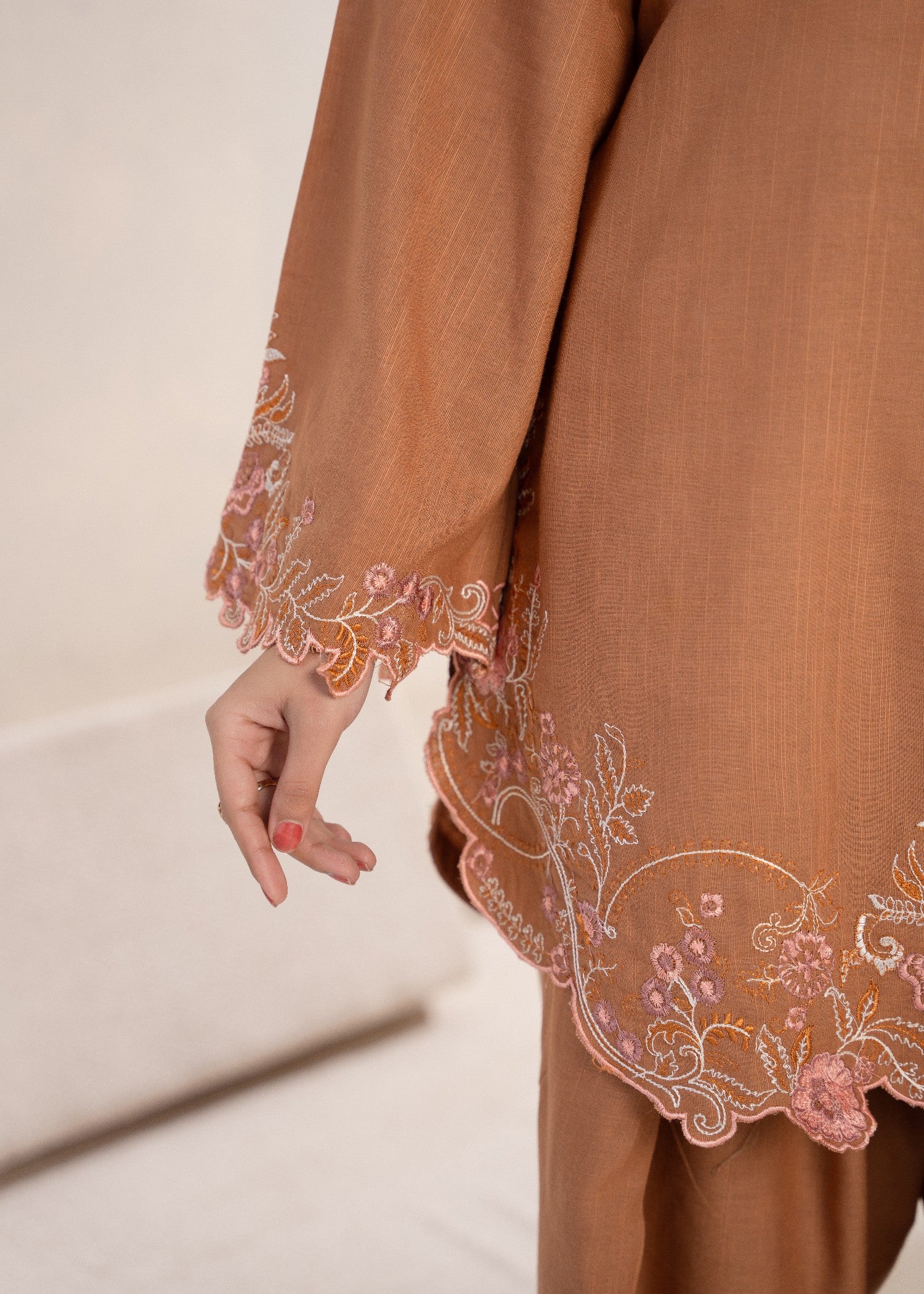 linen Kurta Set in Sand brown