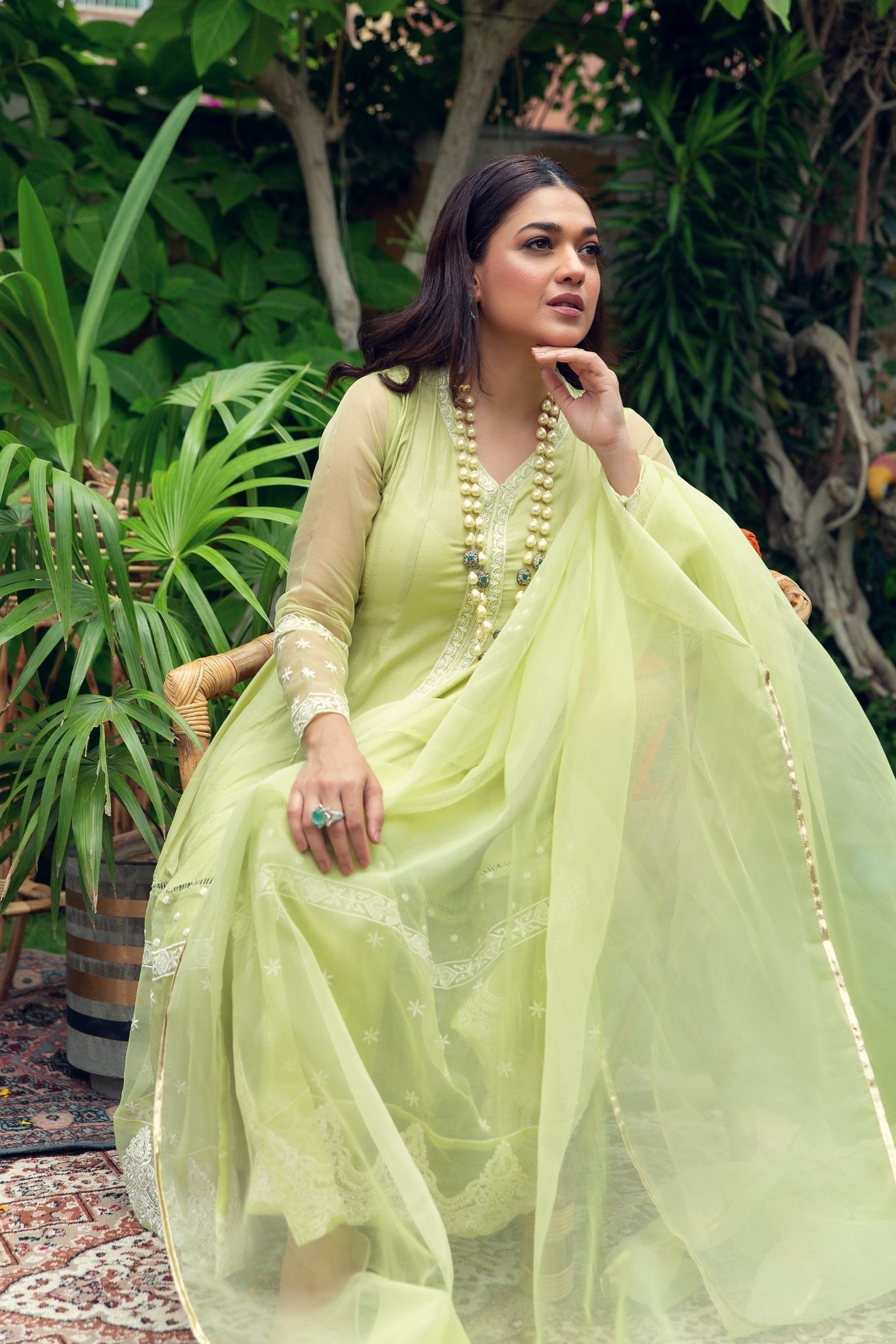 cotton silk Pishwas in Pastel green