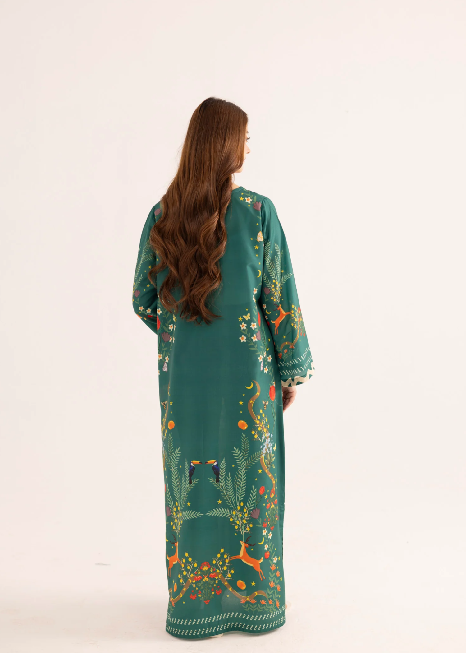 silk finish lawn Kaftan in Sea green