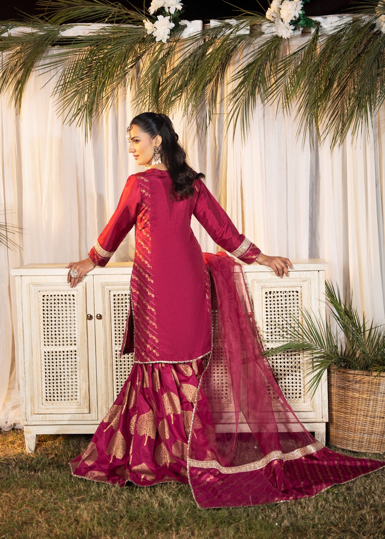 silk Gharara in Shocking pink