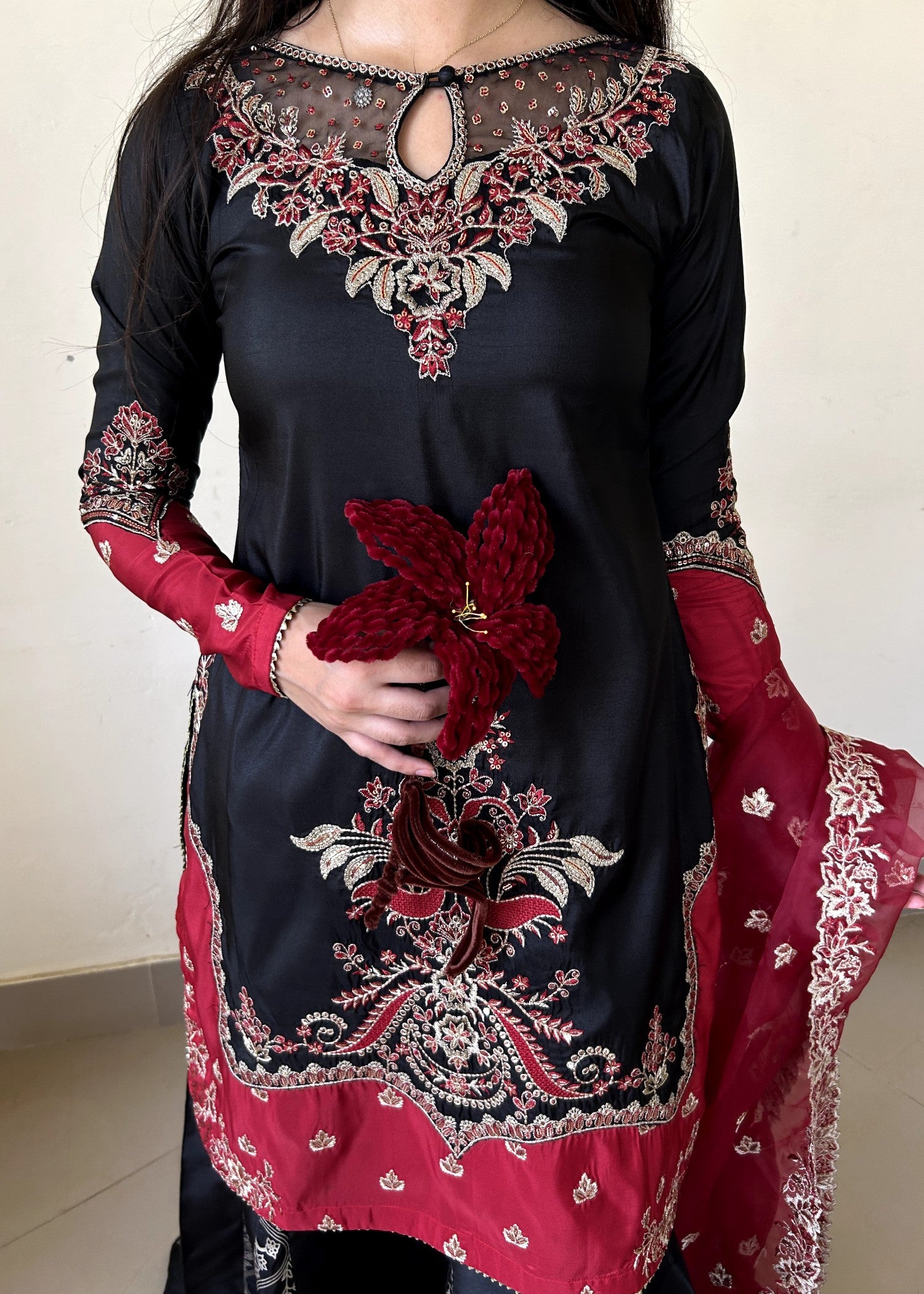 silk Sharara in Black