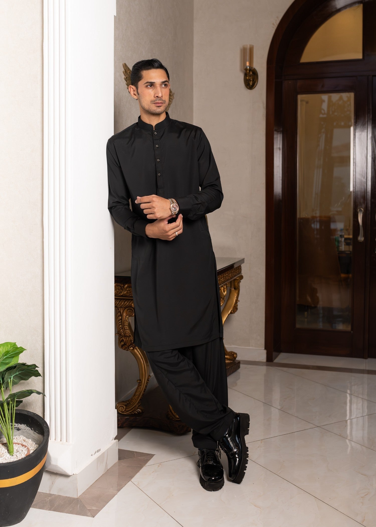 wash & wear Shalwar Kameez in Black by Maryam Rizwan X Mgb