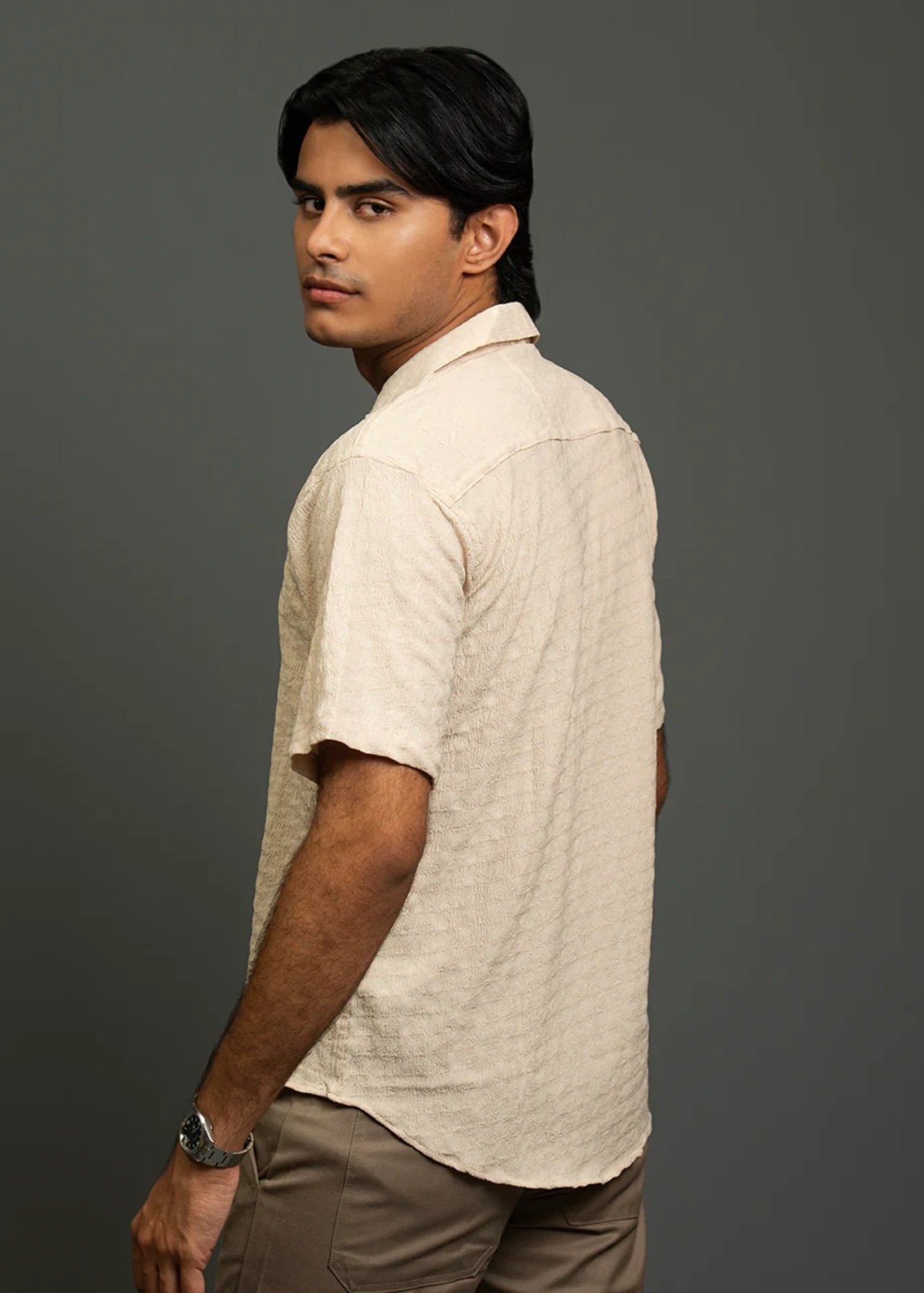 dobby Casual Shirt in Cream