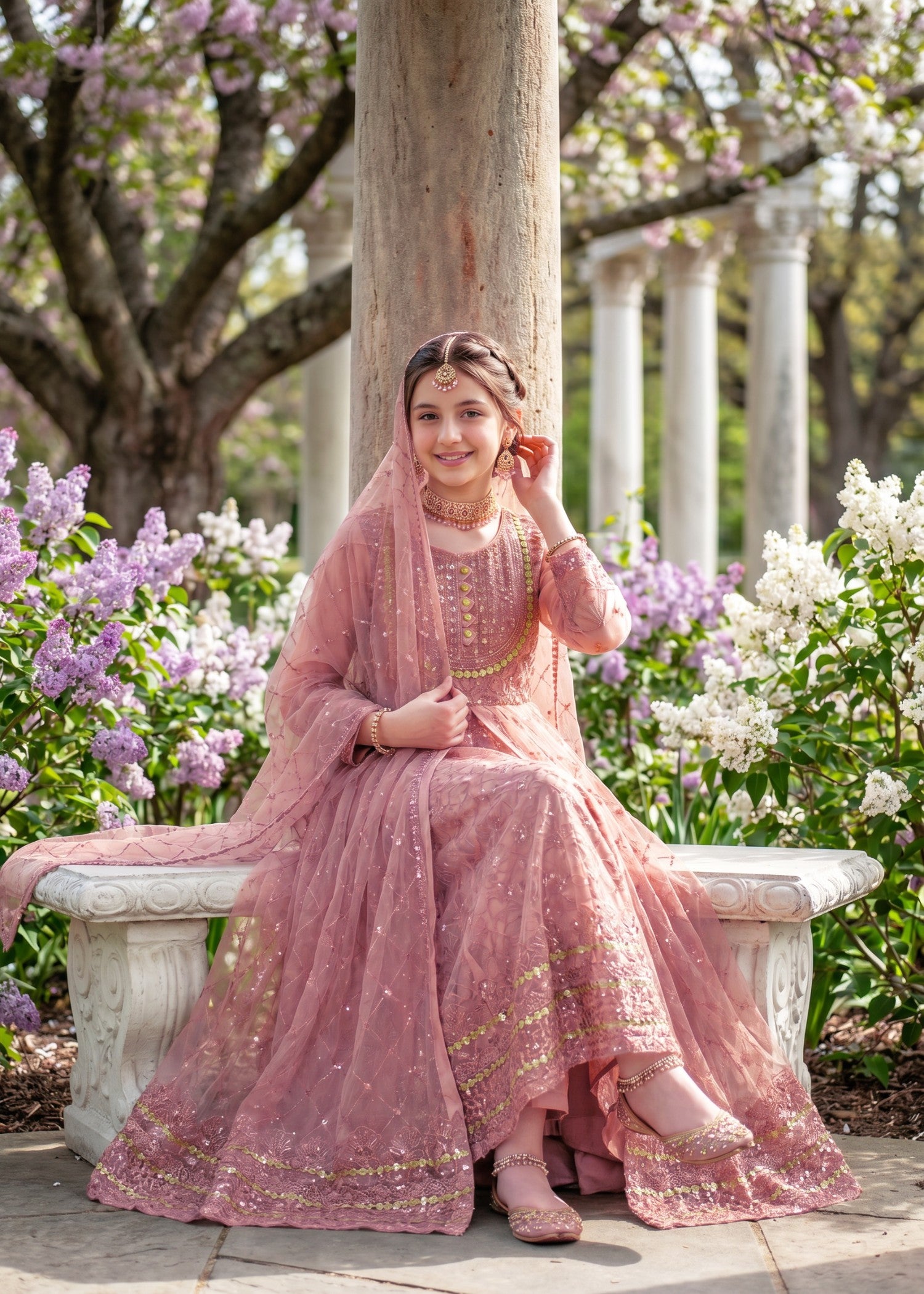 net Pishwas in Tea rose pink