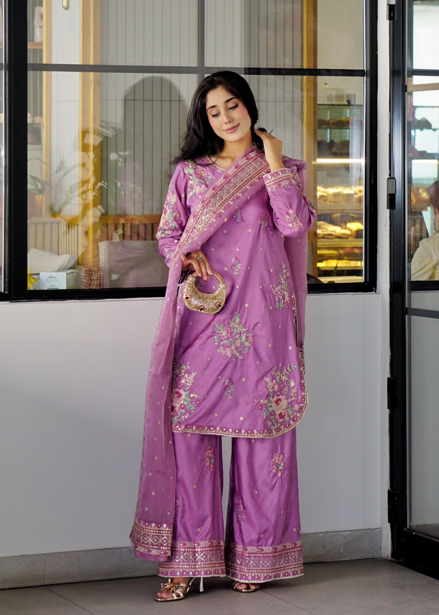 silk Kurta Set in Heathered lilac