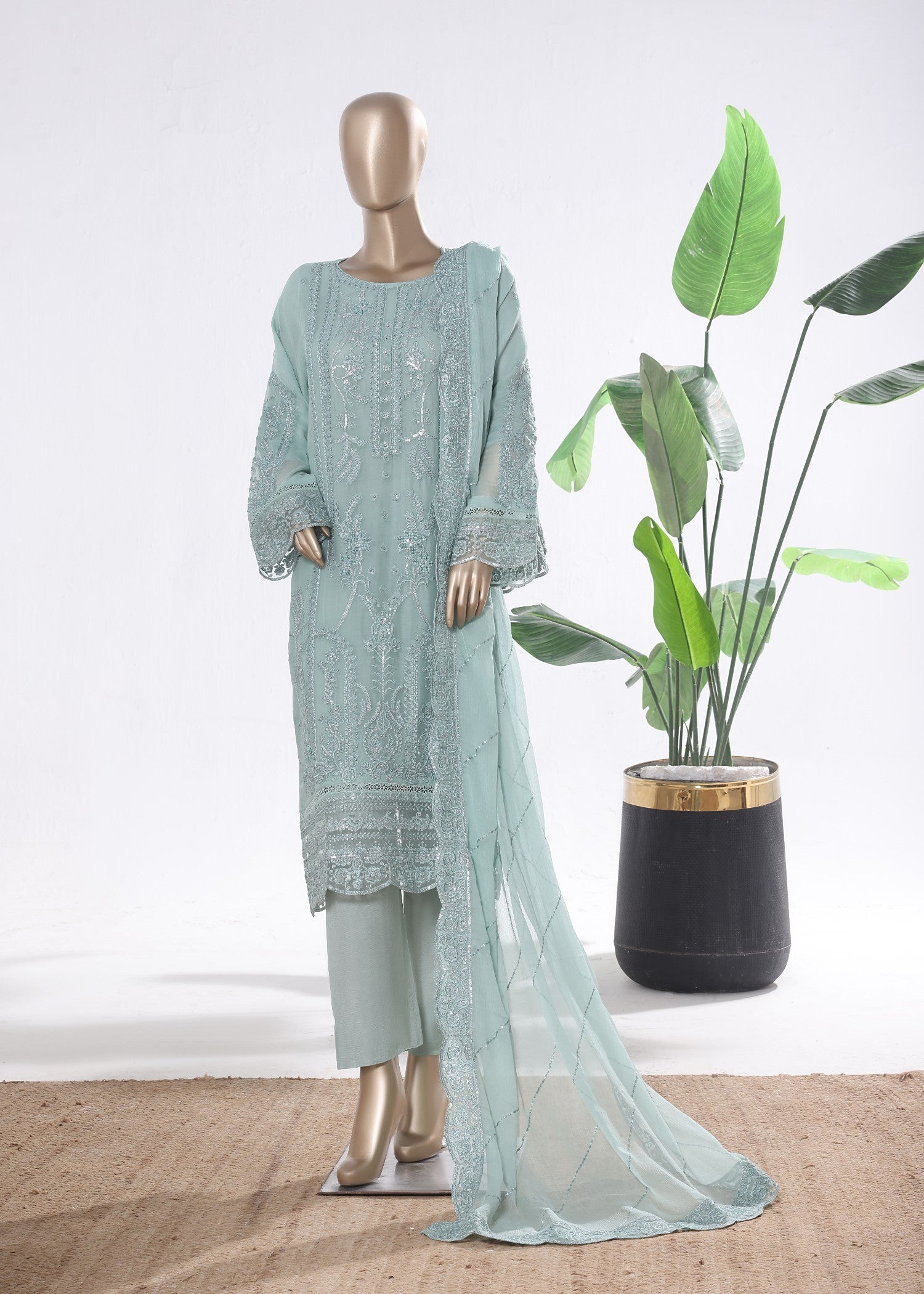 polyester chiffon Kurta Set in Pastel green
