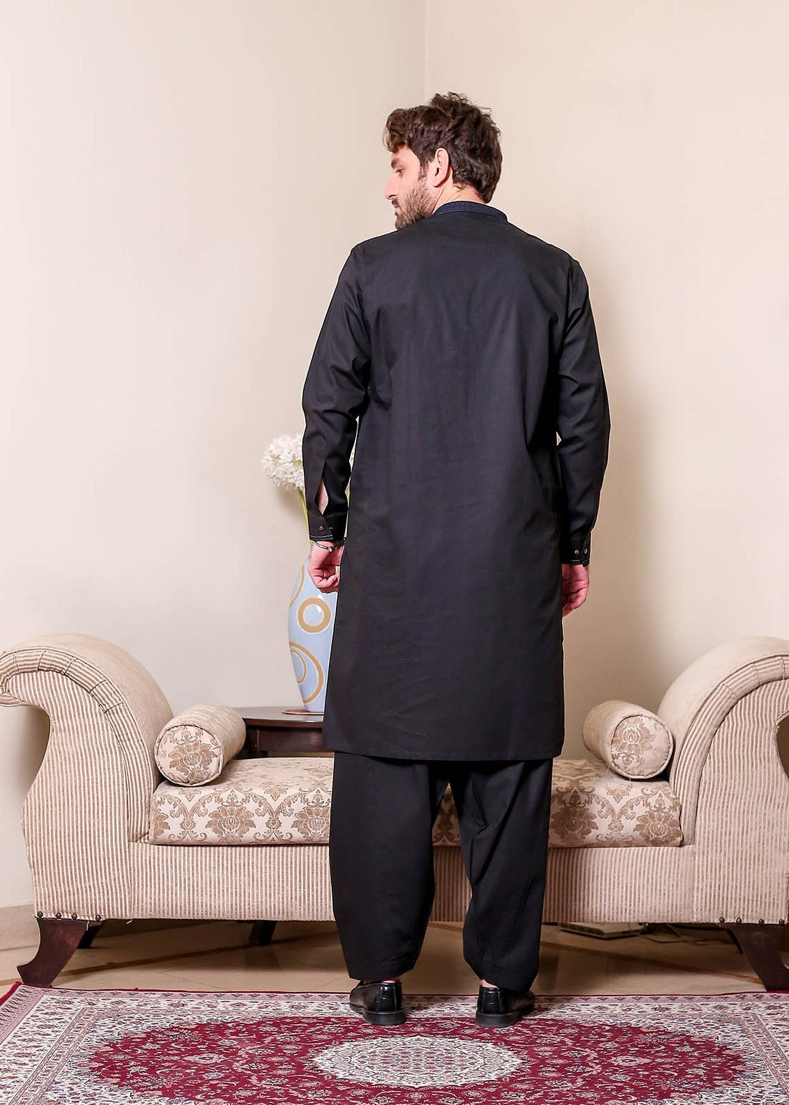 cotton satin Shalwar Kameez in Black