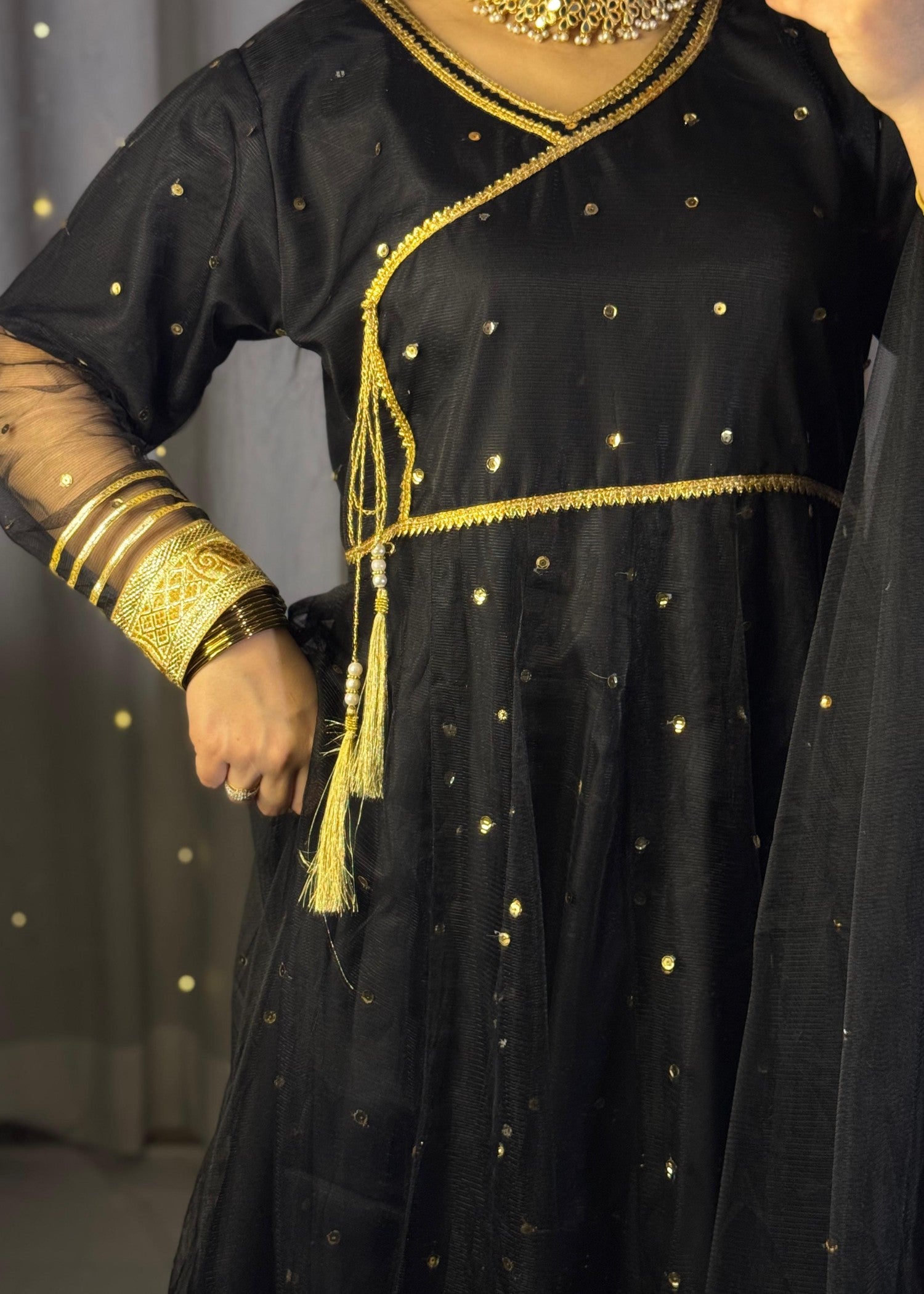 polyester net Maxi in Jet black