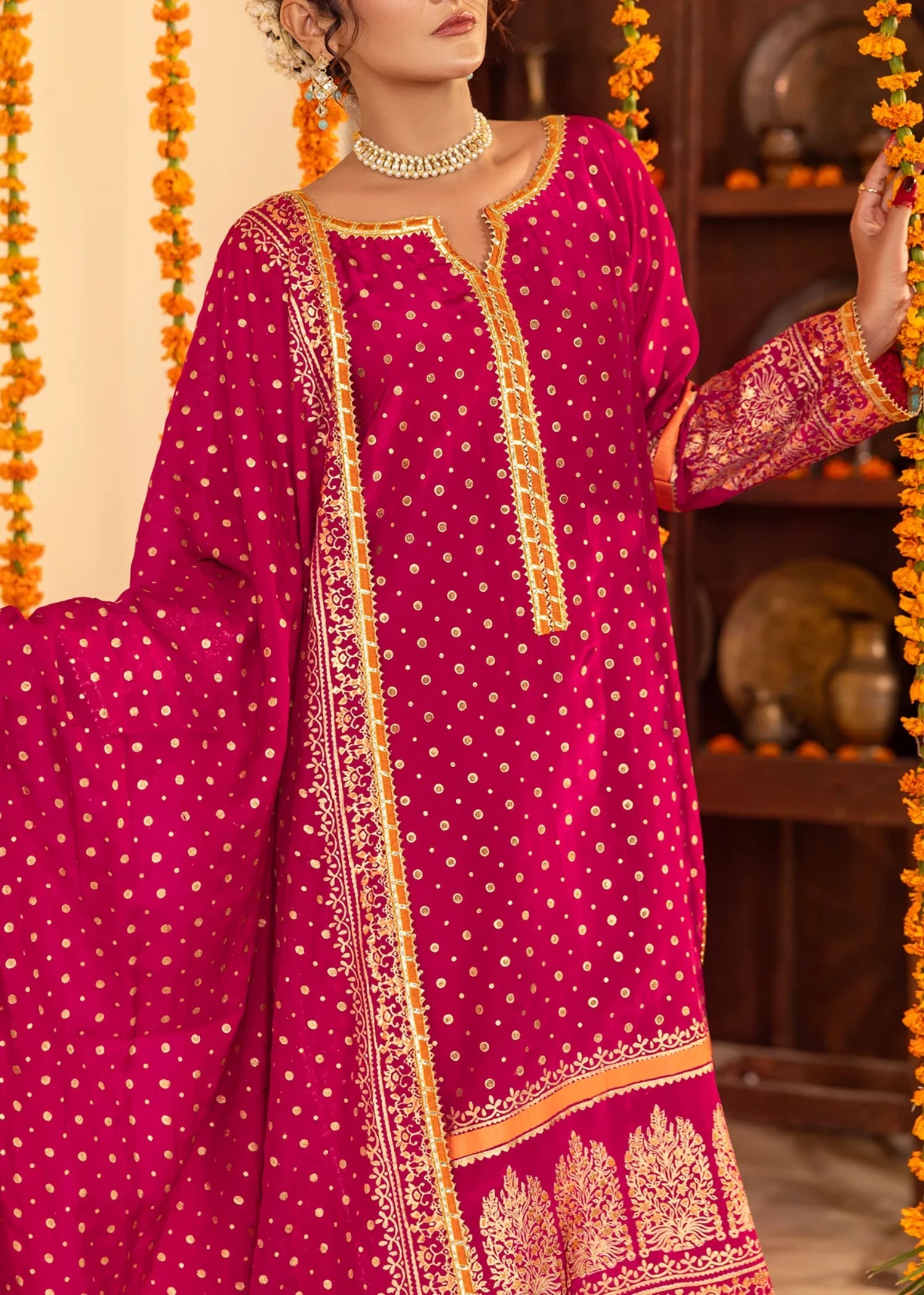 raw silk Unstitched in Fuchsia pink
