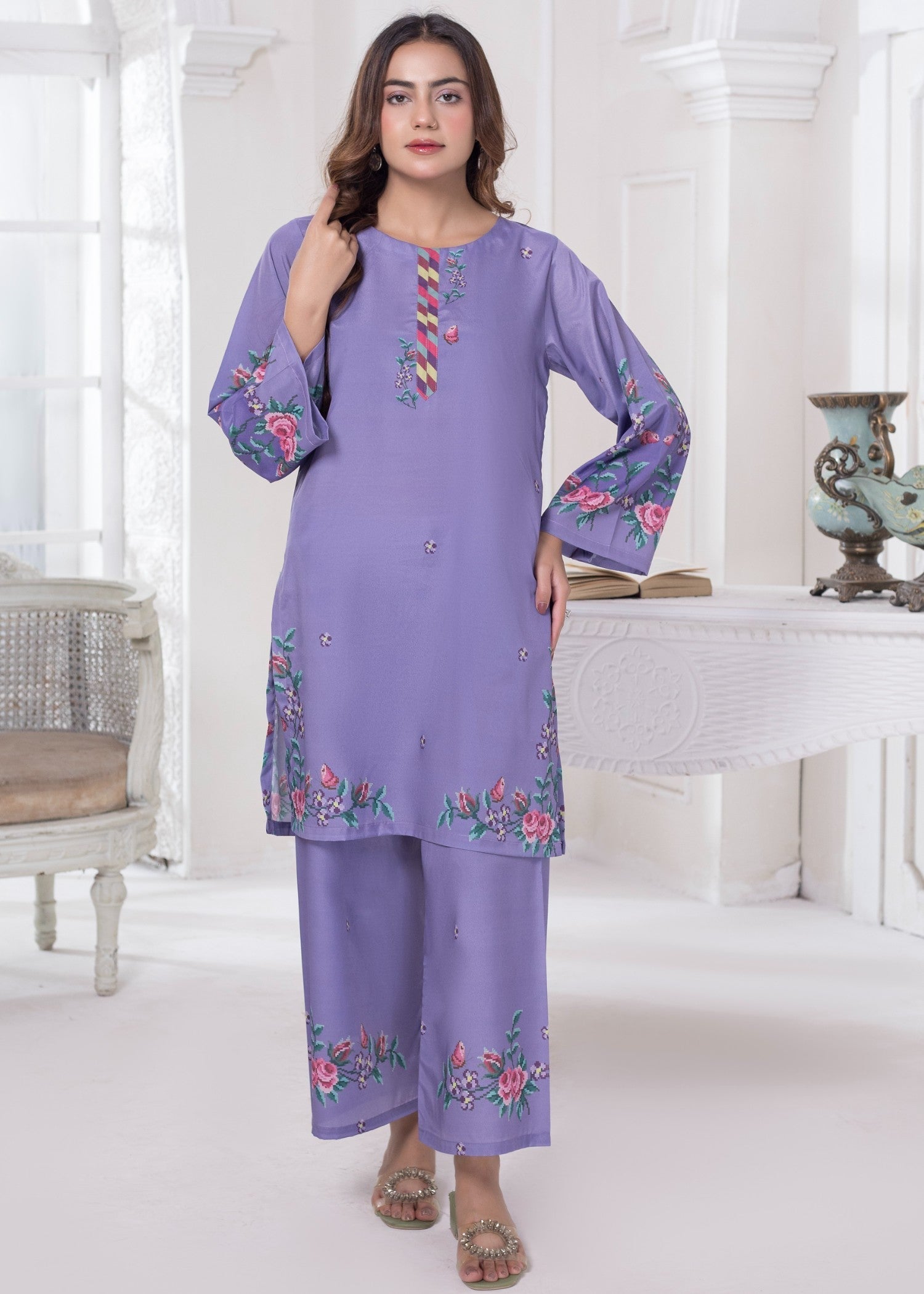 polyester crepe Co Ord Sets in Purple, lavender