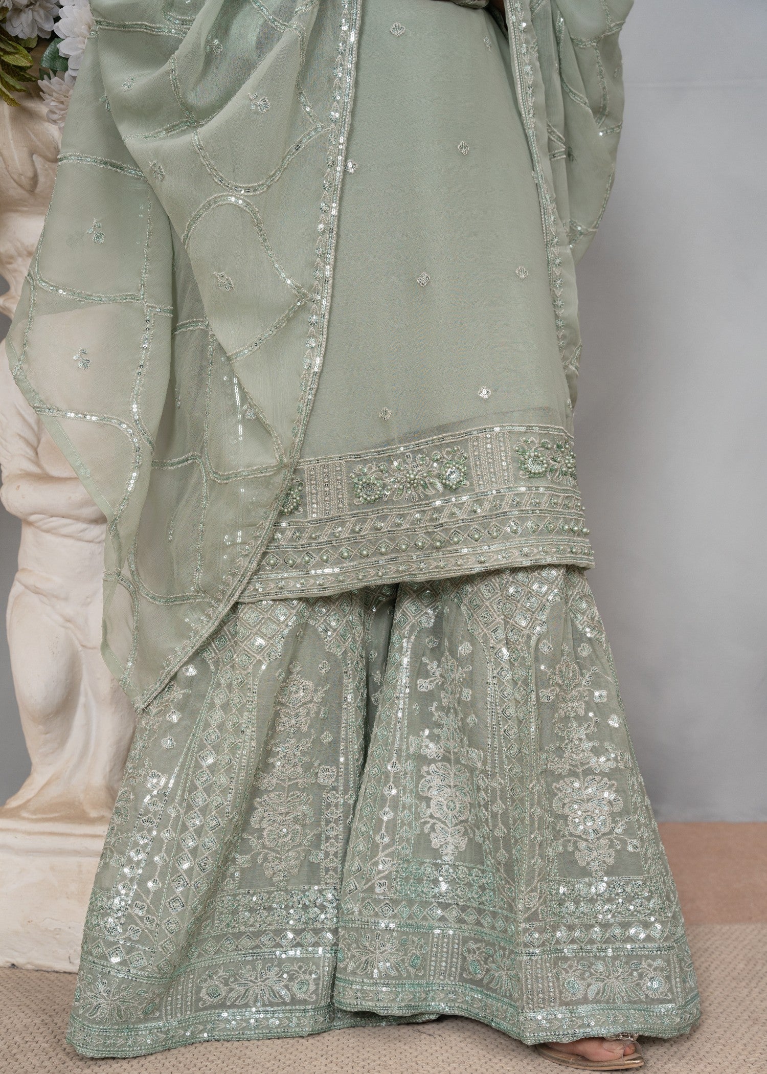 chiffon Gharara in Tea green