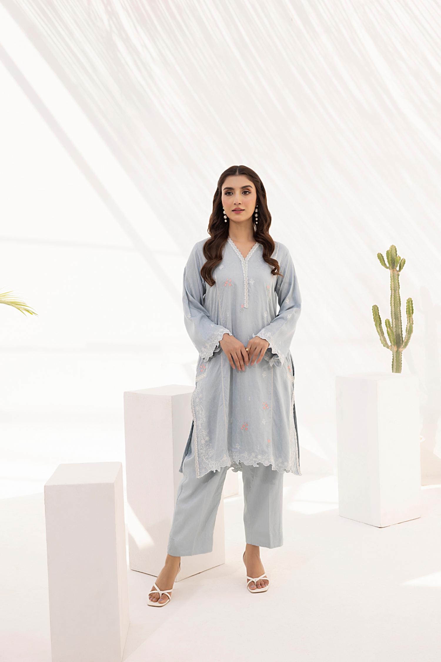viscose Kurta Set in Slate grey