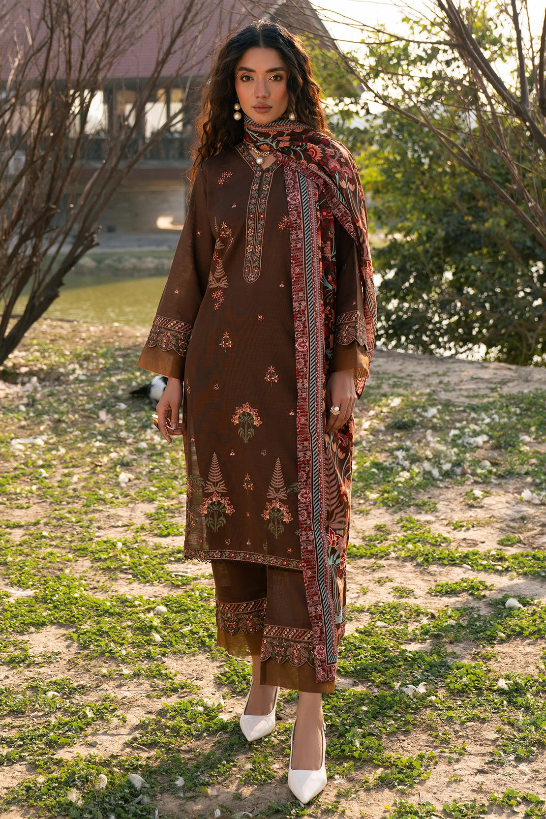 twill khaddar Unstitched in Chocolate brown