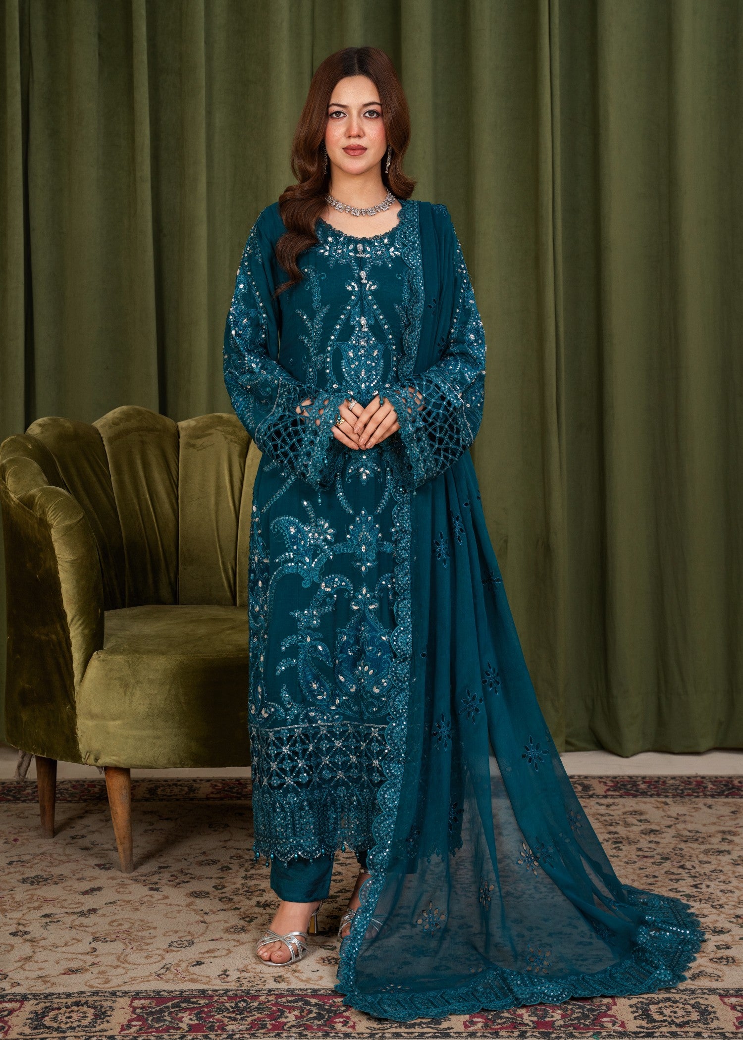pk chiffon Kurta Set in Twilight blue