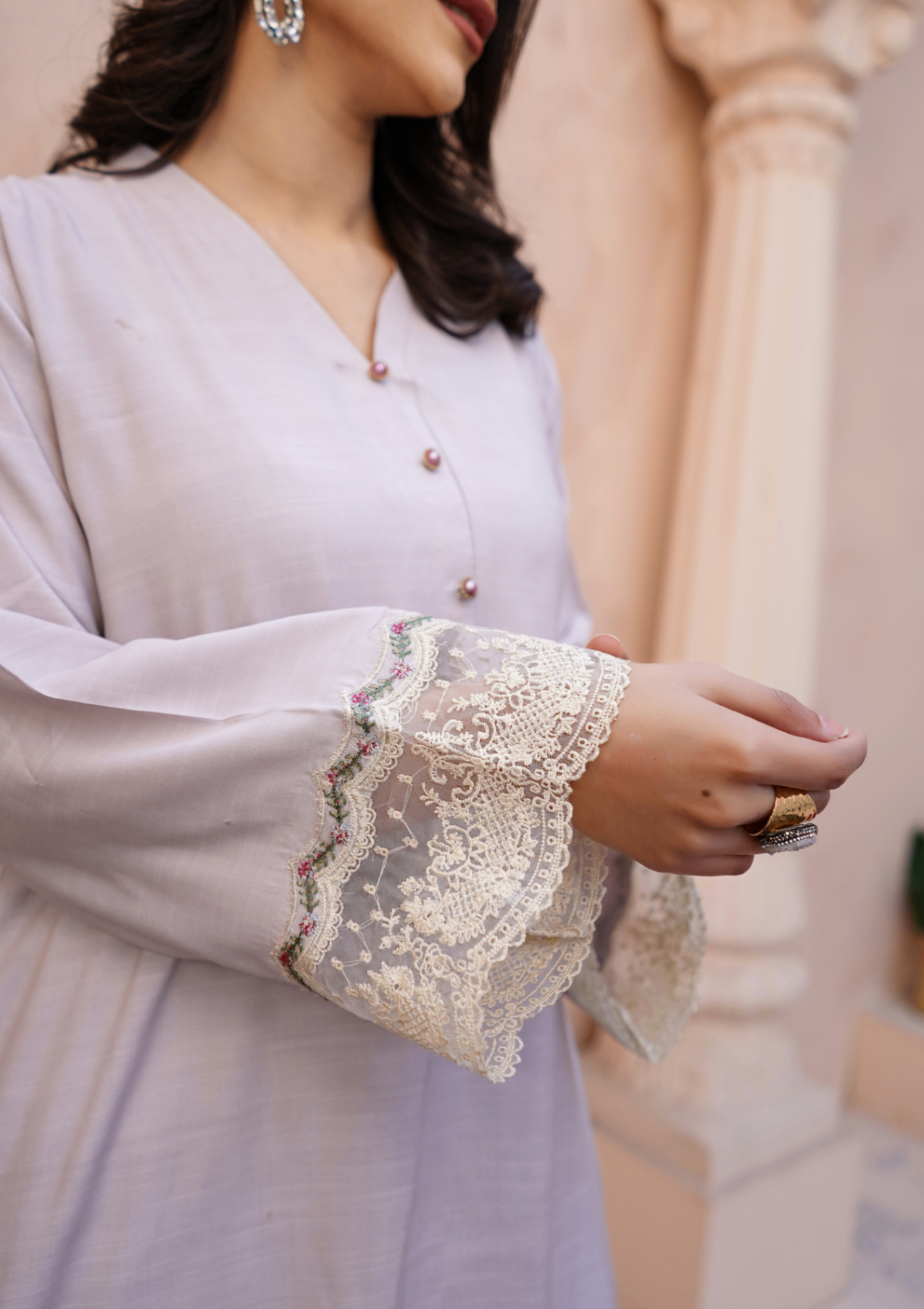 viscose raw silk Kurta Set in Lavender