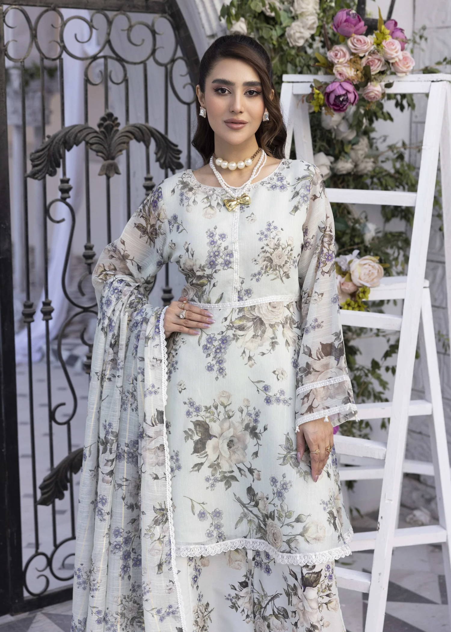crepe Sharara in White
