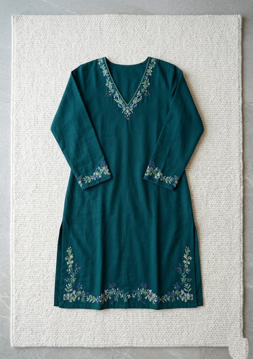 cotton Kurti in Emerald green