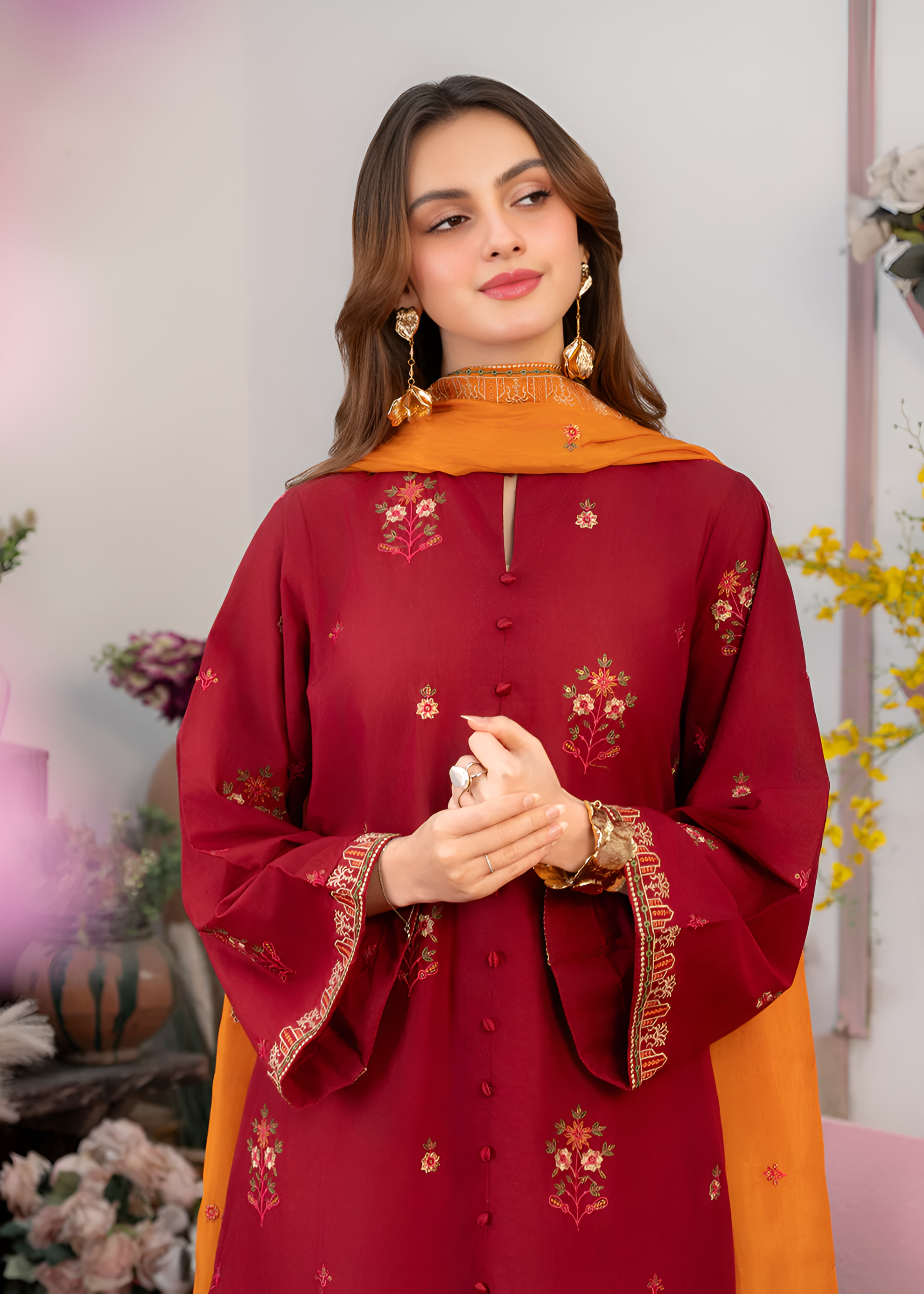lawn Pishwas in Maroon