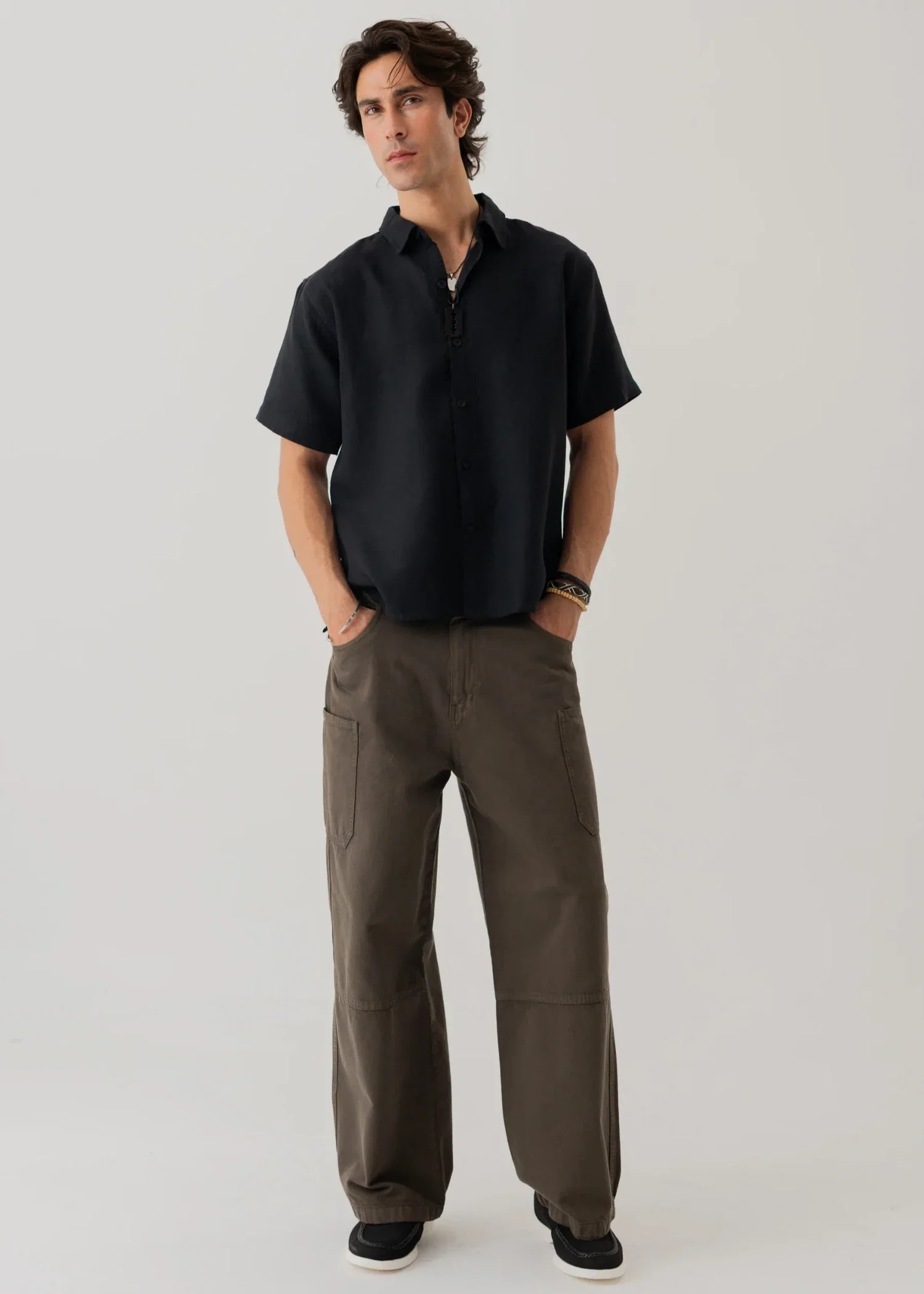 cotton linen Casual Shirt in Black