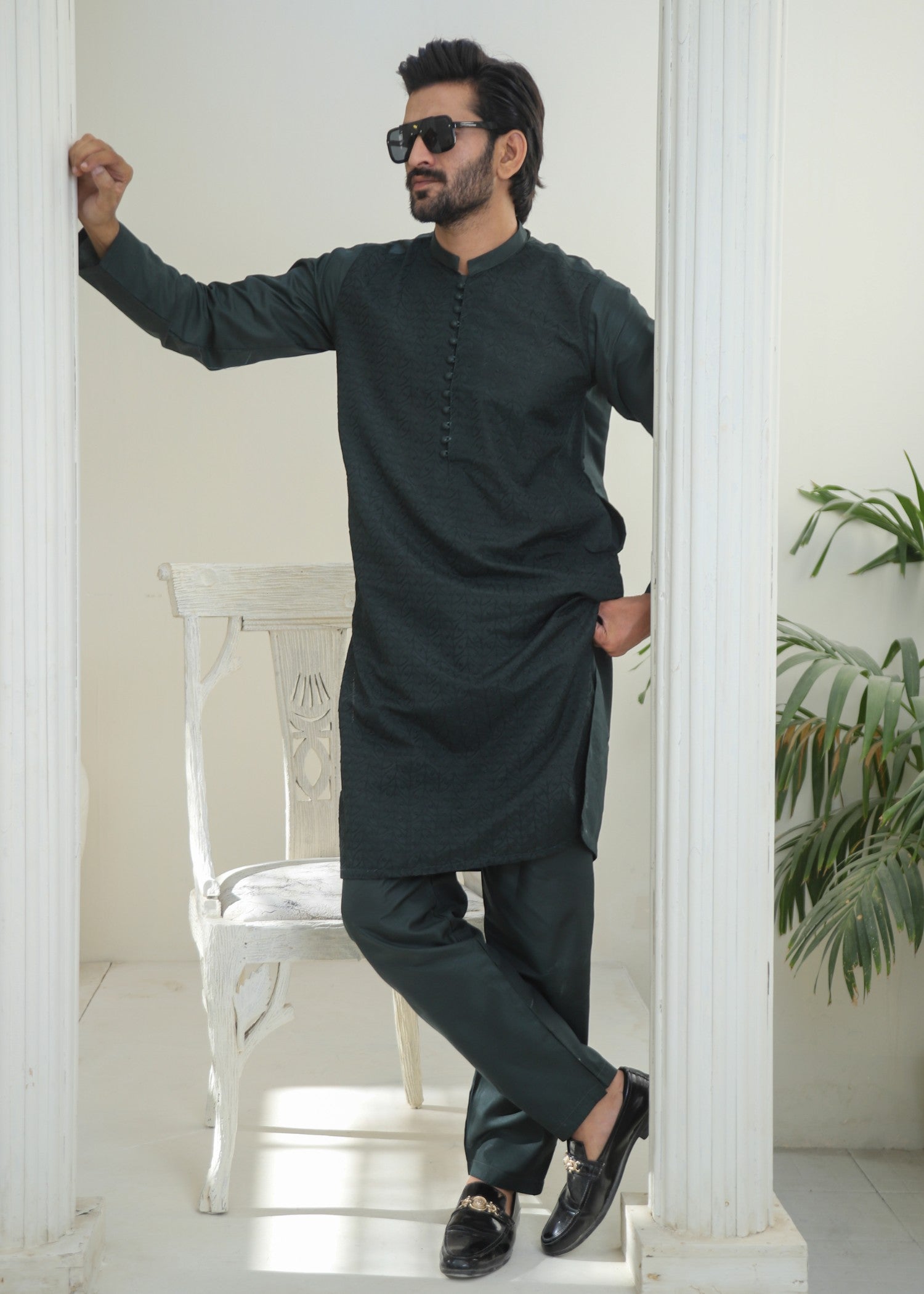wash & wear Kurta Set in Raven grey