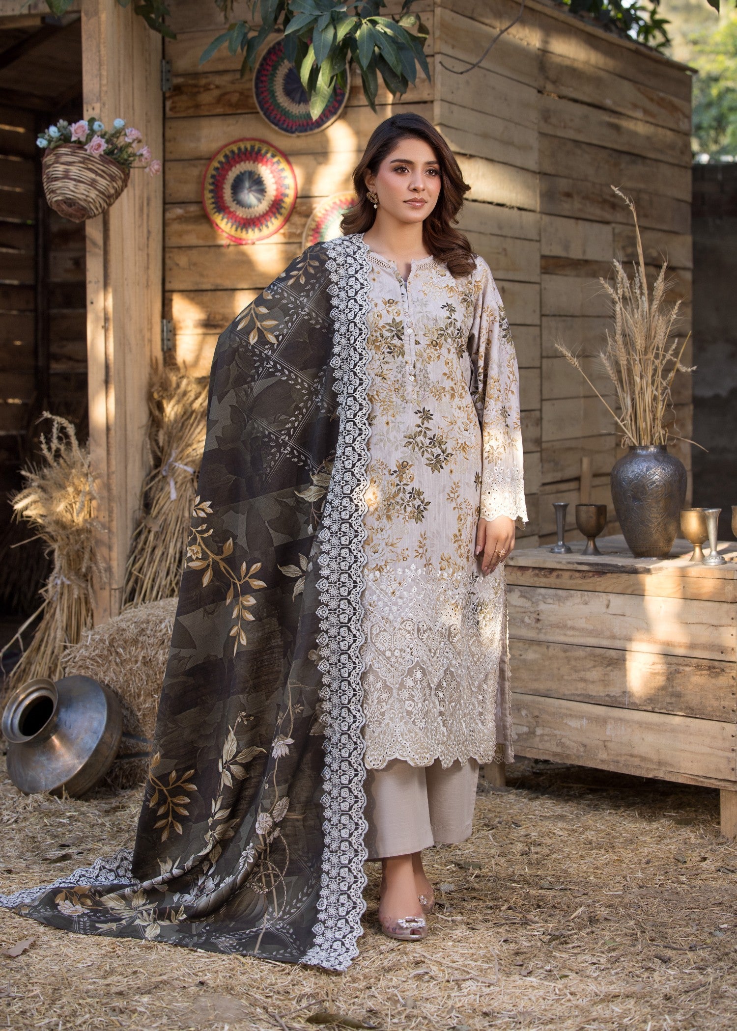 khaddar Kurta Set in Cream