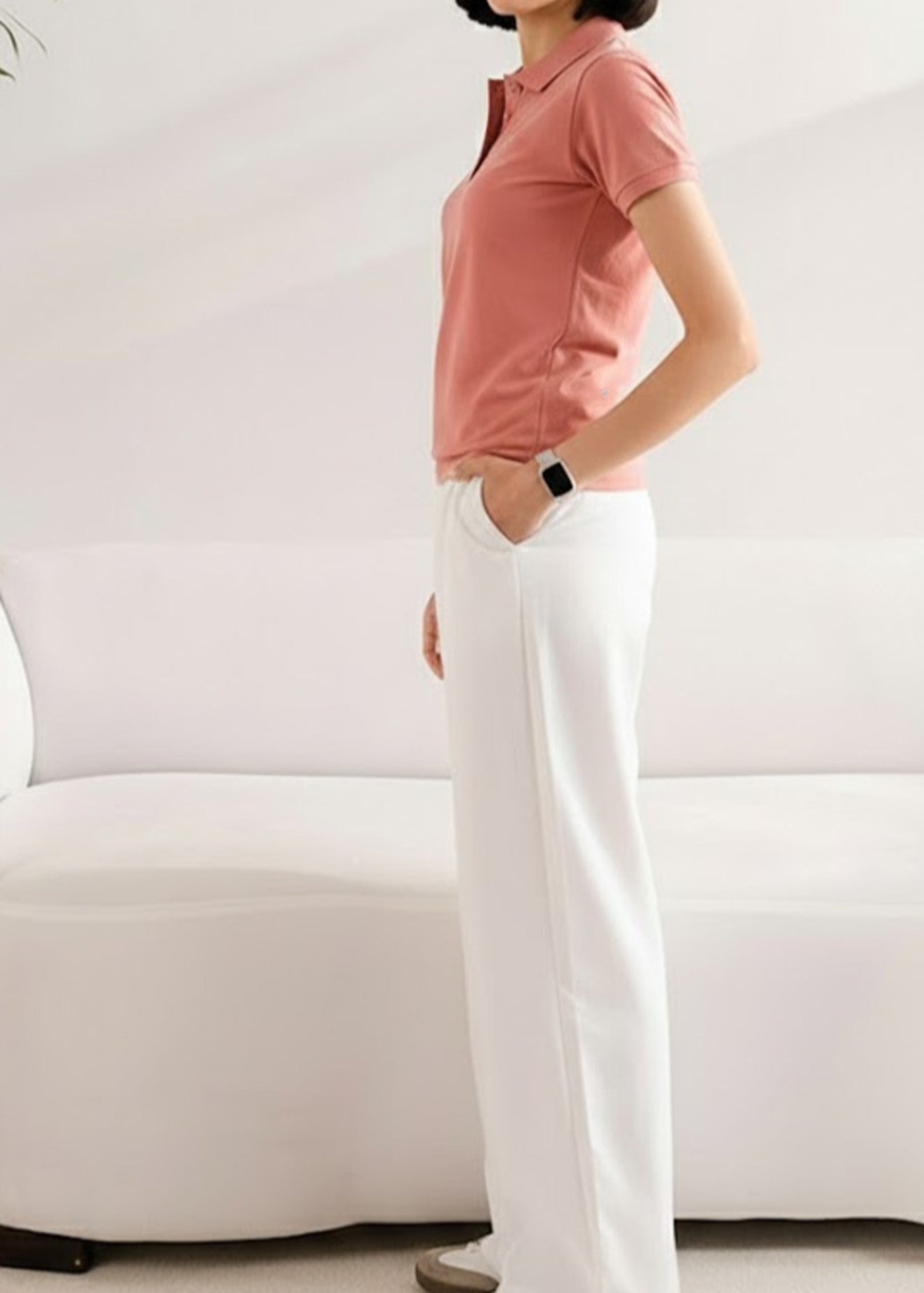 cotton Polo Shirt in Tea rose pink