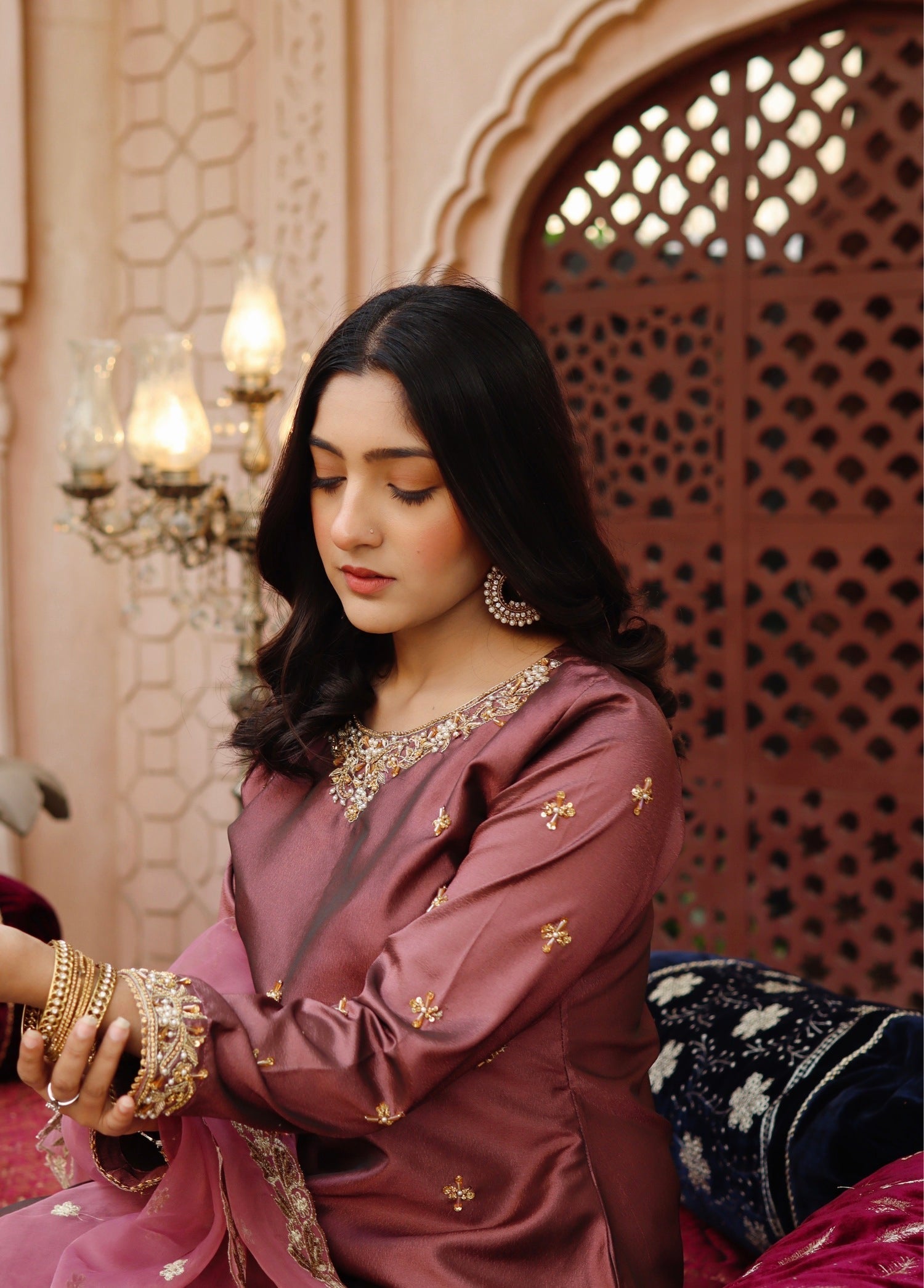 poly silk Gharara in Tea rose pink