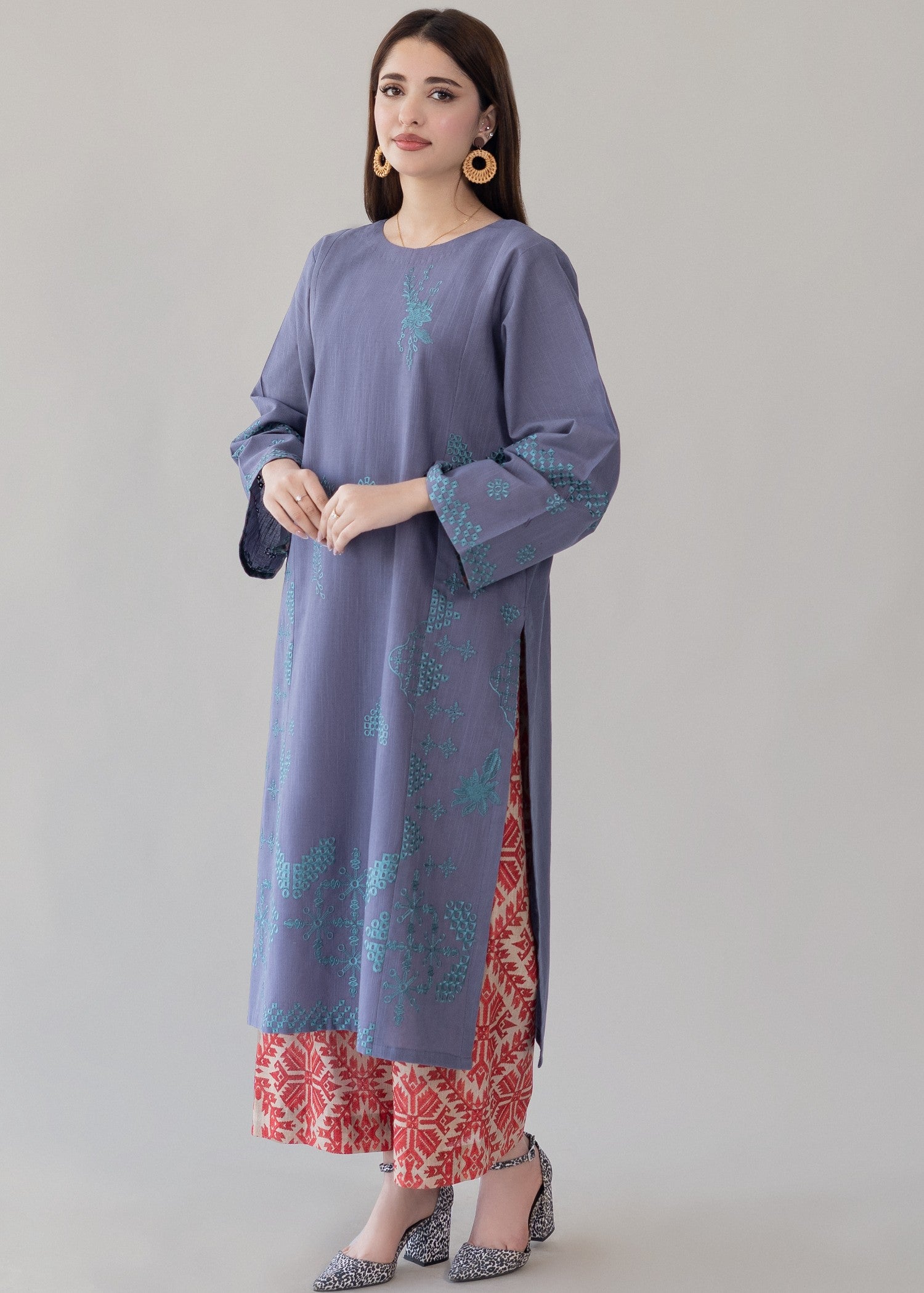 slub khaddar Kurta Set in Grey